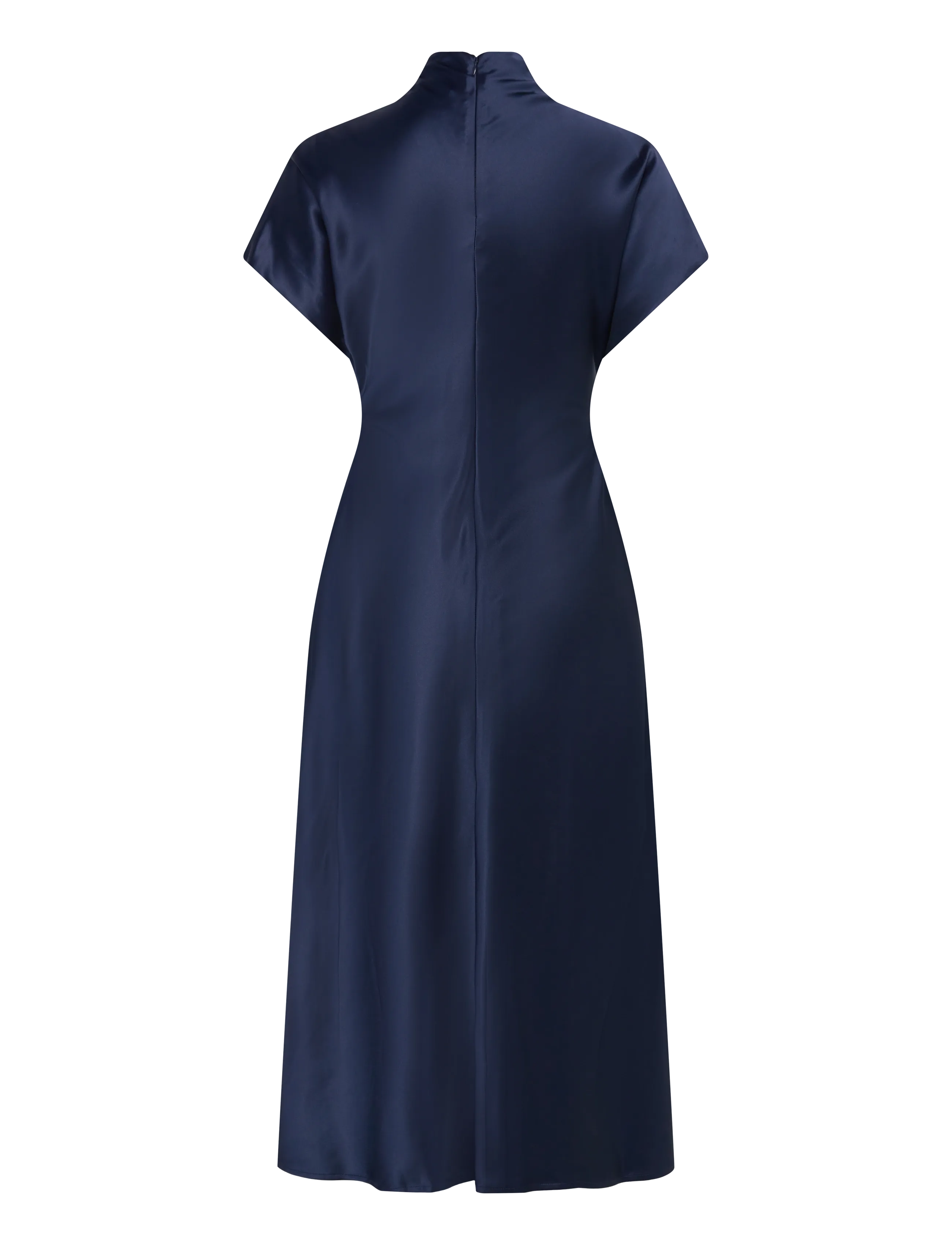 Malina - Alivia Short Sleeve Satin Midi Dress - dark blue - 2