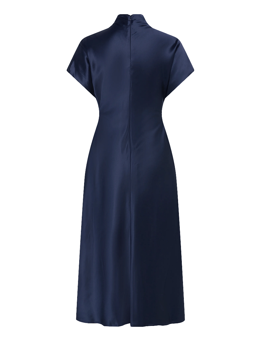 Malina - Alivia Short Sleeve Satin Midi dress - cocktailklänningar - dark blue - 2