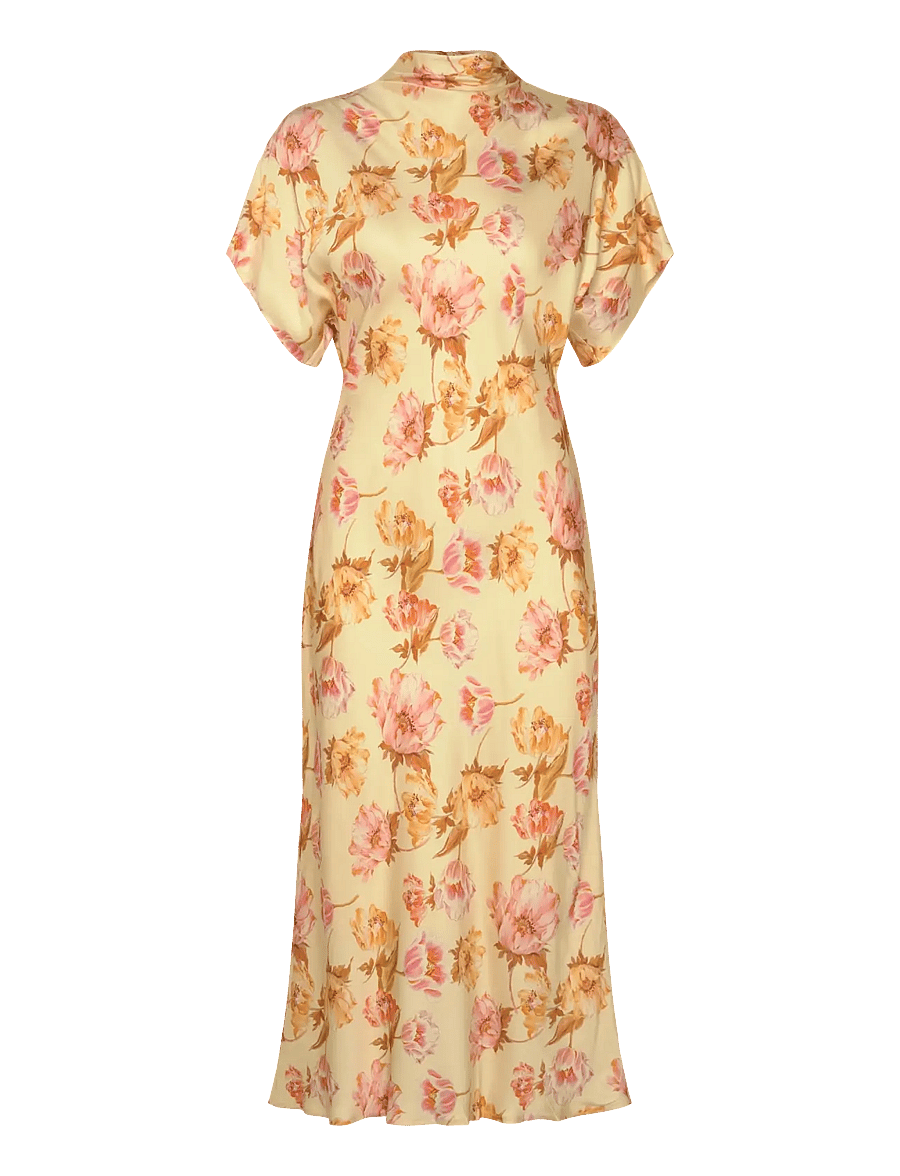 Malina - Alivia Short Sleeve satin midi dress - cocktailkleider - lemon peony - 1