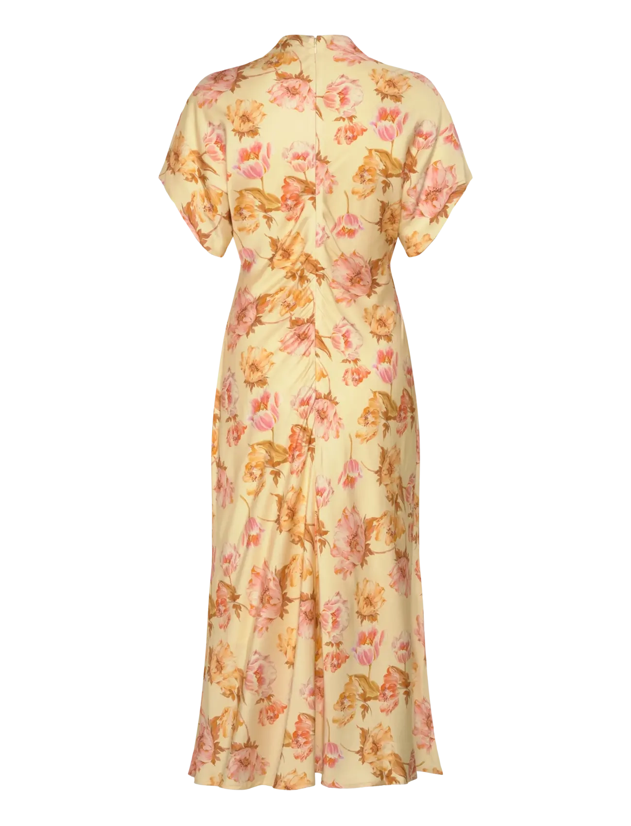 Malina - Alivia Short Sleeve Satin Midi Dress - lemon peony - 2