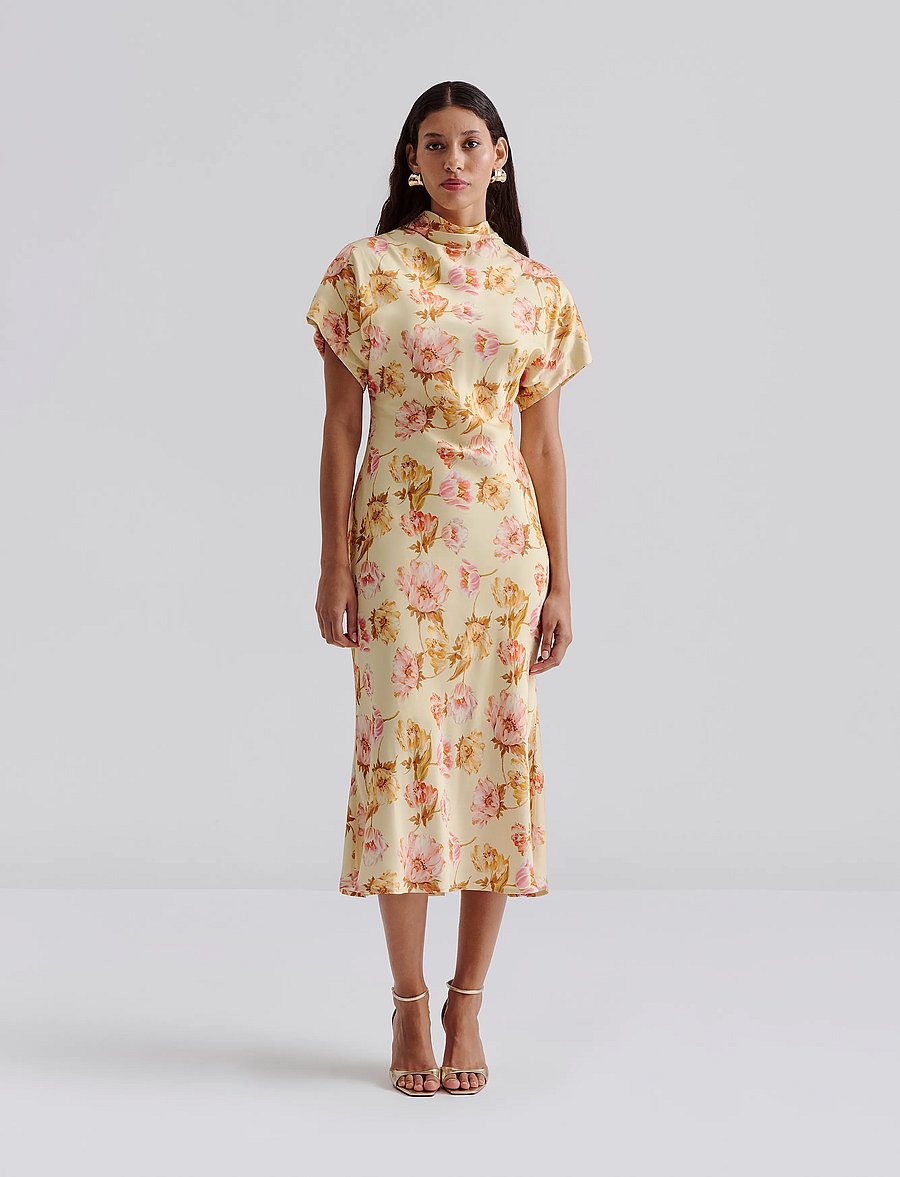 Malina - Alivia Short Sleeve satin midi dress - cocktailkleider - lemon peony - 0