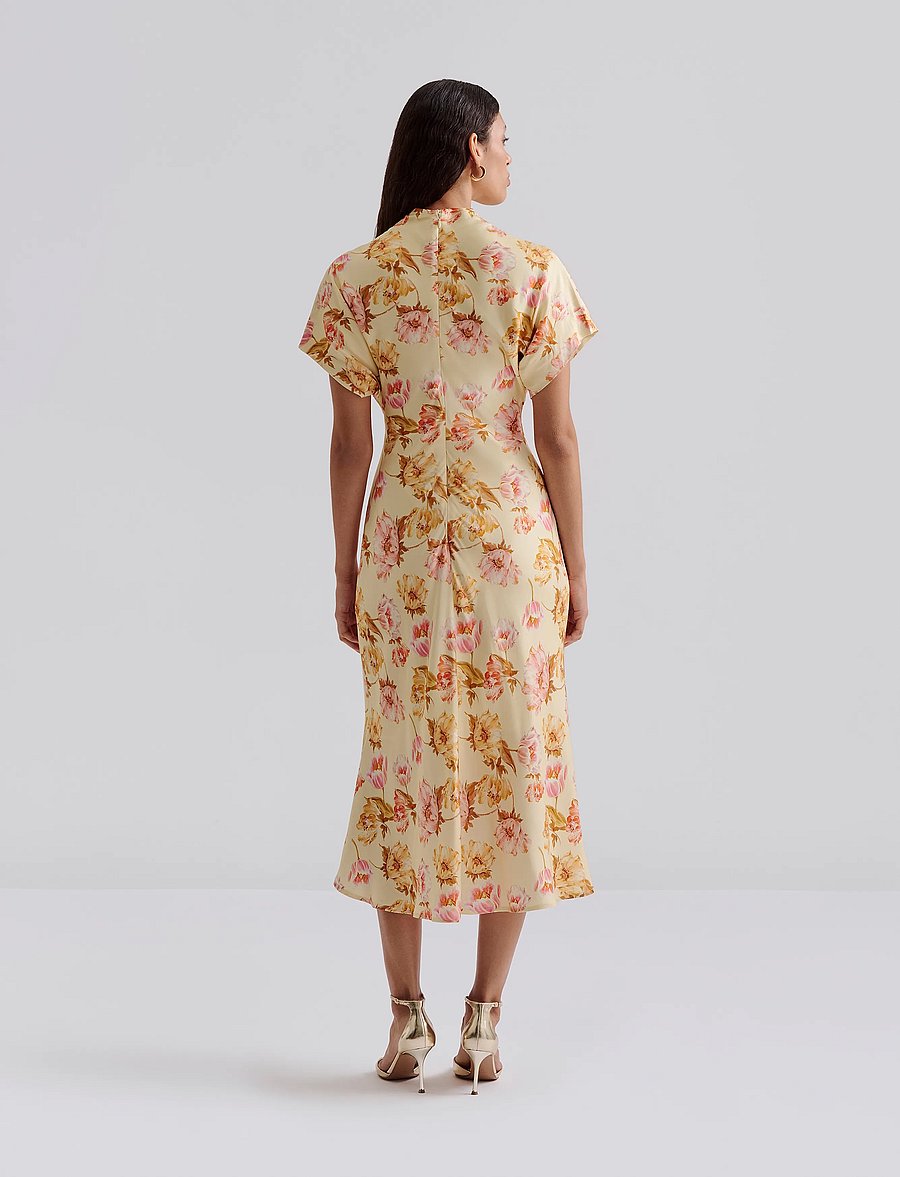 Malina - Alivia Short Sleeve satin midi dress - cocktailkleider - lemon peony - 3