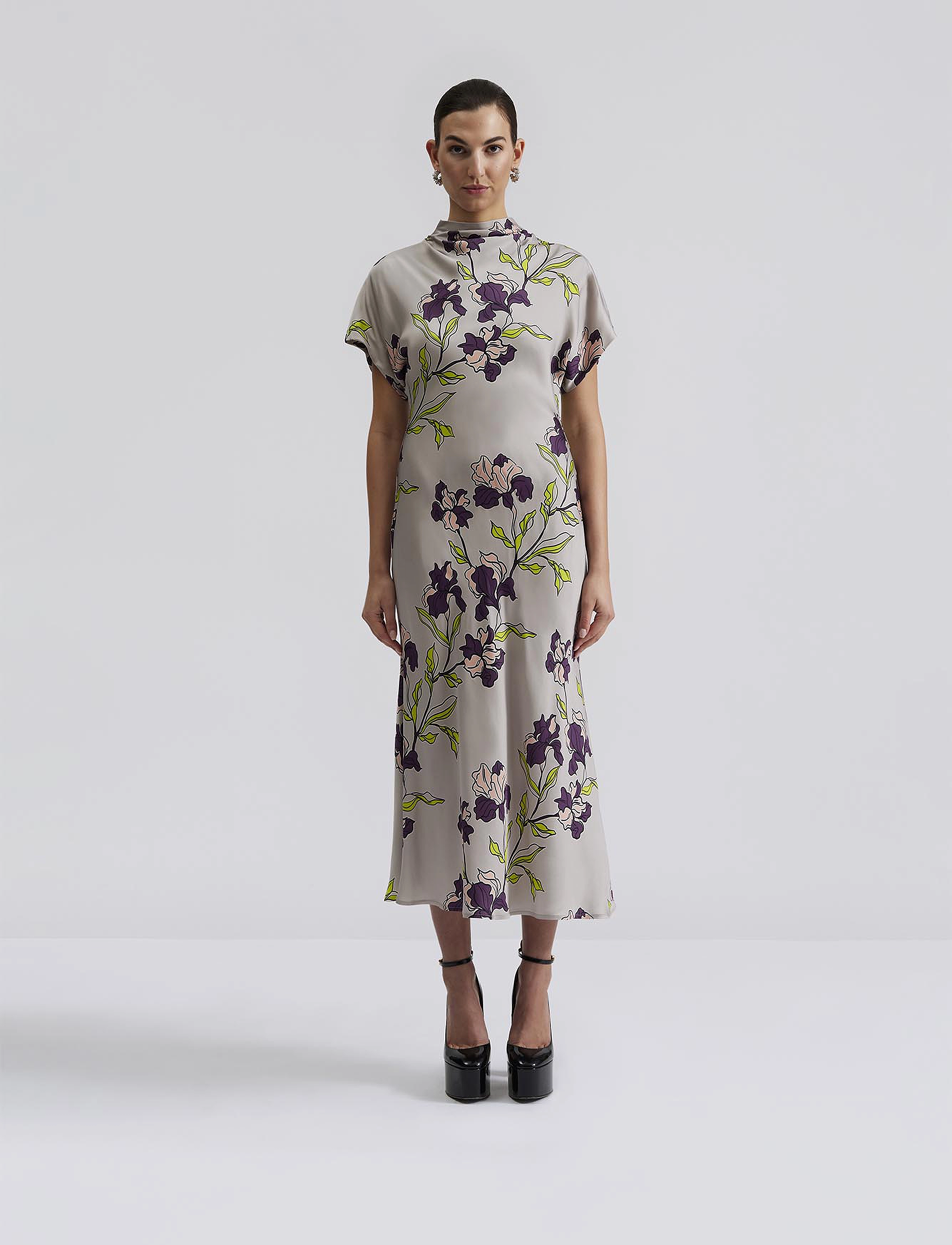Alivia Short Sleeve Satin Midi Dress