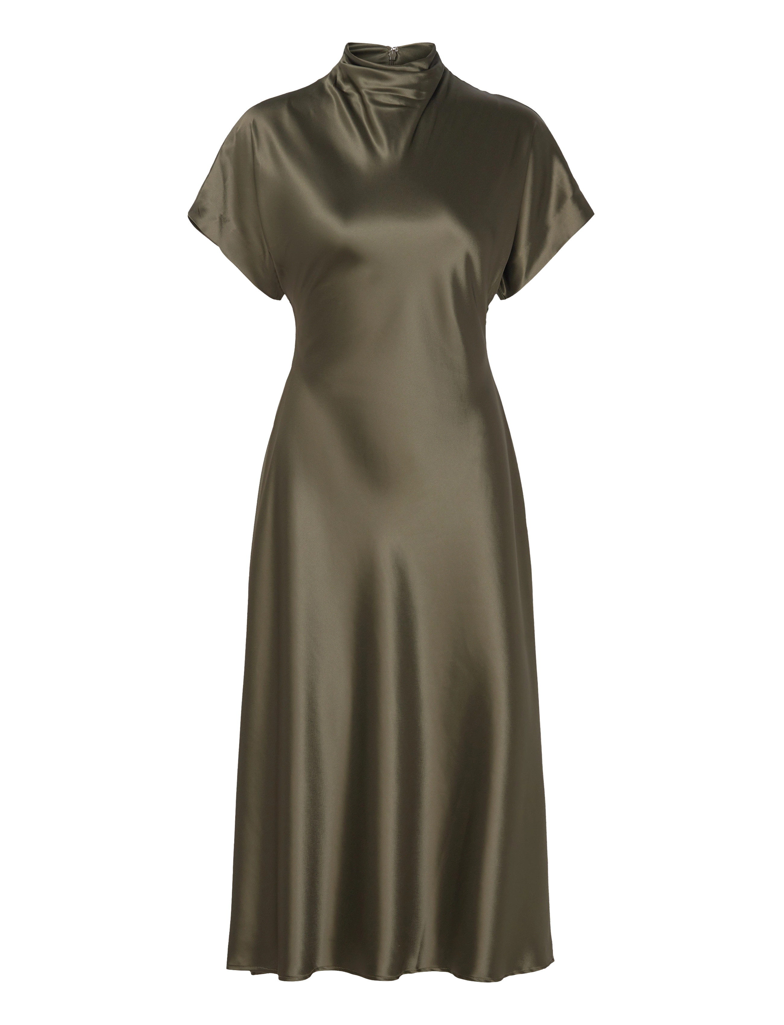 MALINA Alivia Kurz Sleeve Satin Midi Kleid Khaki - M - Damen