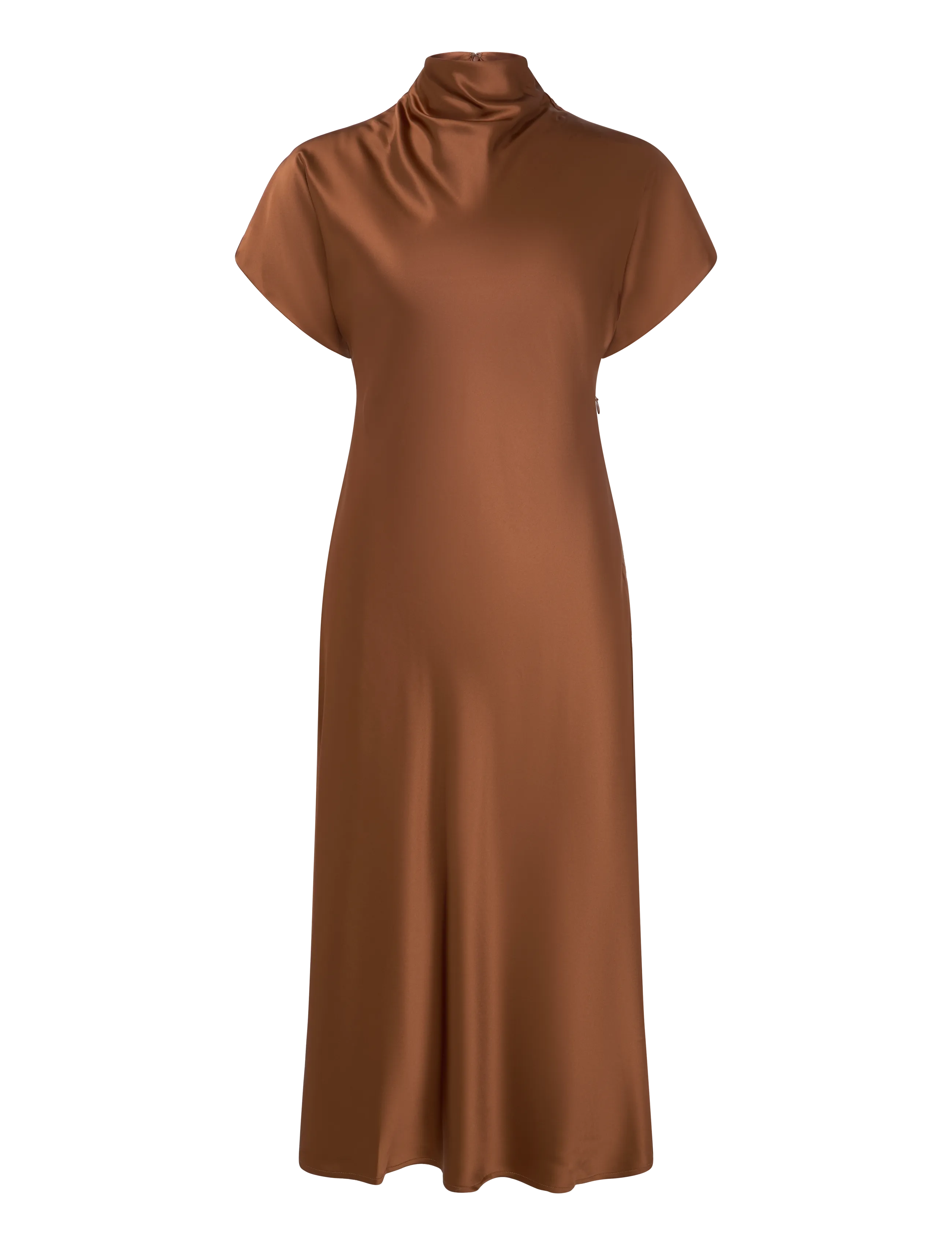 Malina Alivia Short Sleeve Satin Midi Dress - Cocktail Dresses - RUST / brown