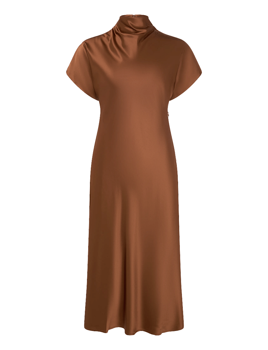 Malina - Alivia Short Sleeve Satin Midi Dress - cocktailkjoler - rust - 0