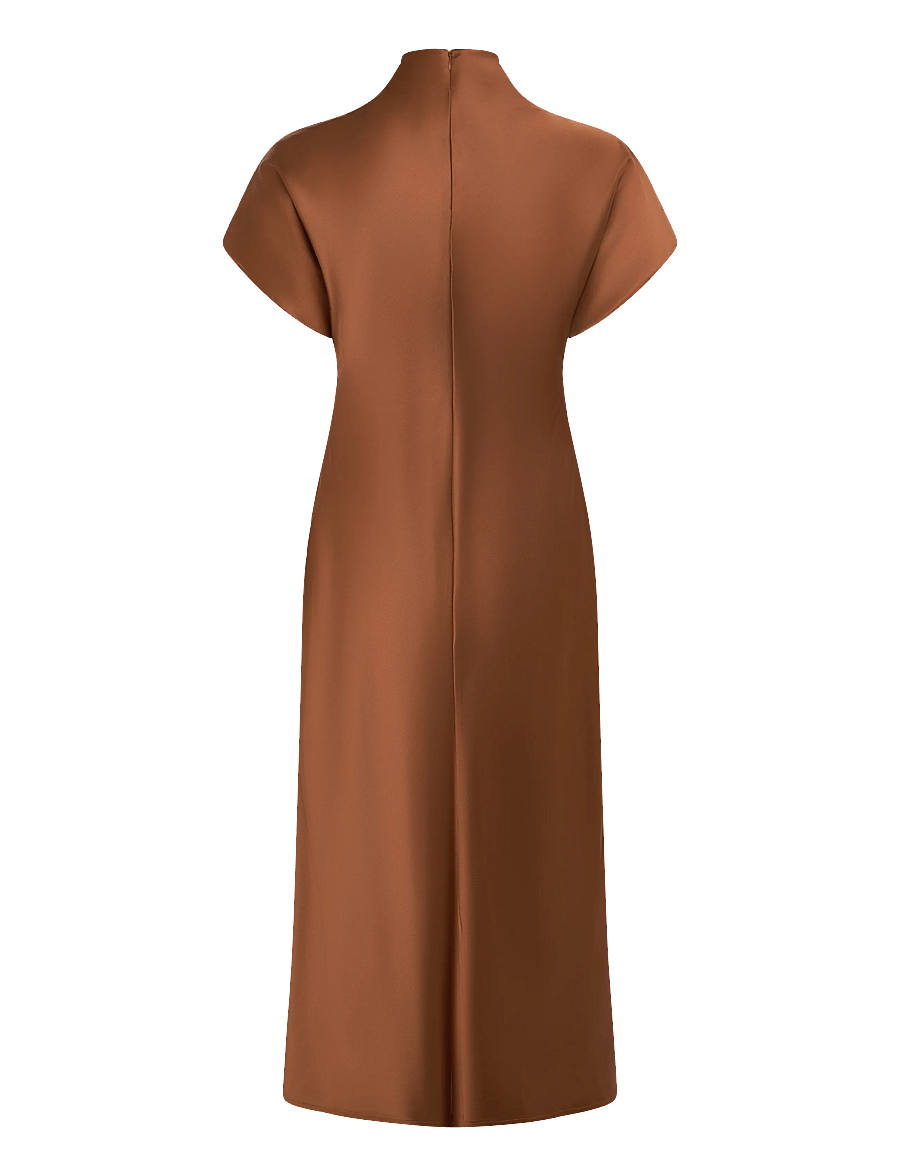 Malina - Alivia Short Sleeve Satin Midi Dress - cocktailkjoler - rust - 1