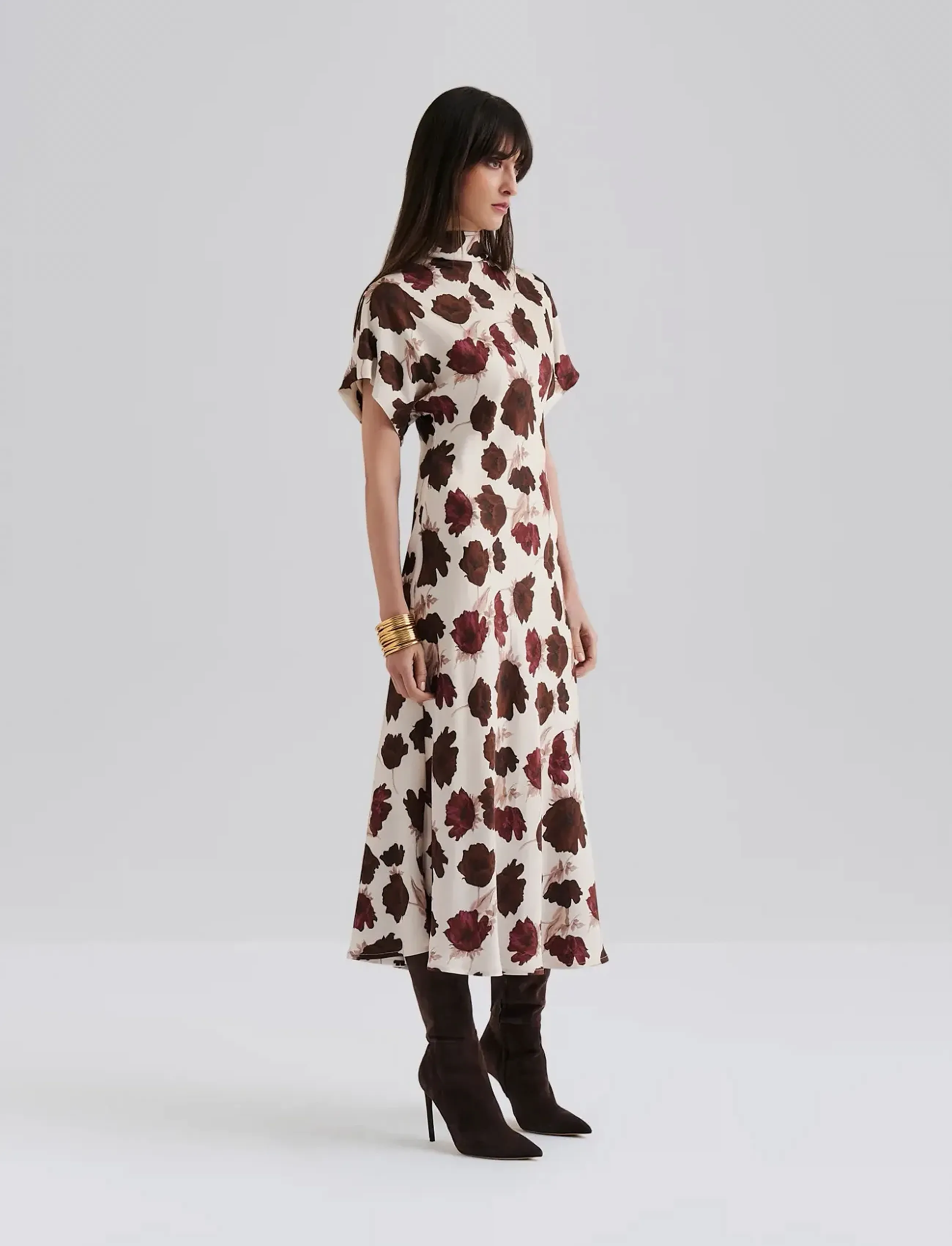 Malina Alivia Short Sleeve Satin Midi Dress - Occasionwear - WINE PEONY / red