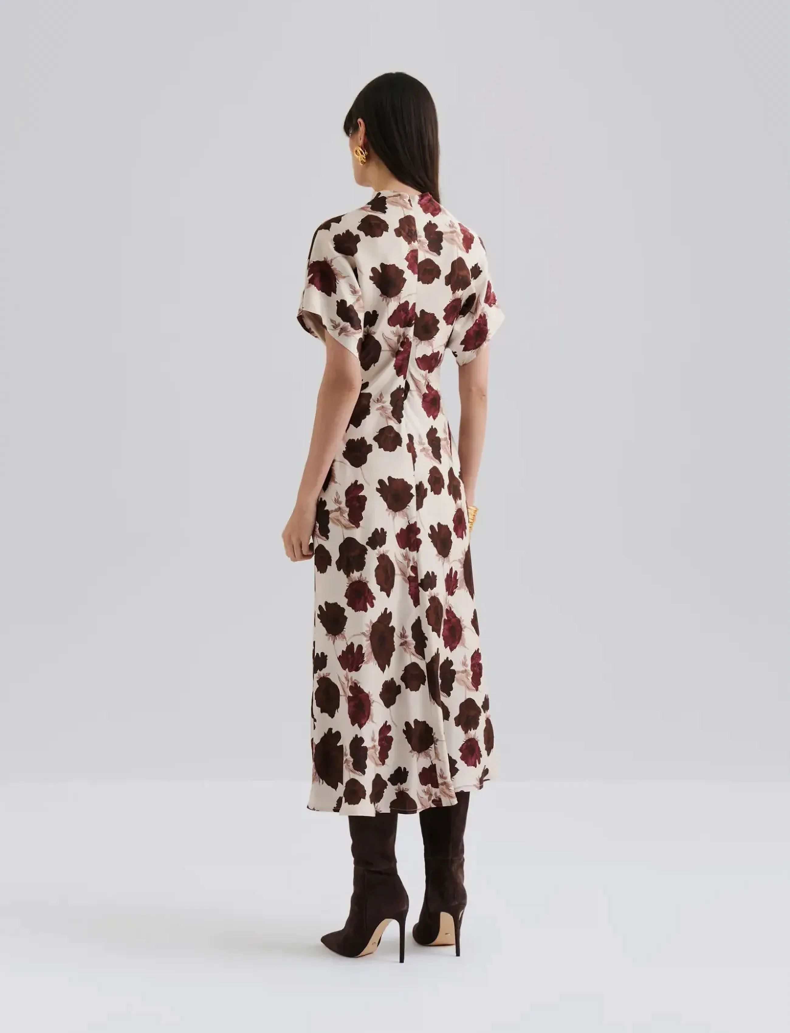 Malina - Alivia Short Sleeve Satin Midi Dress - wine peony - 2