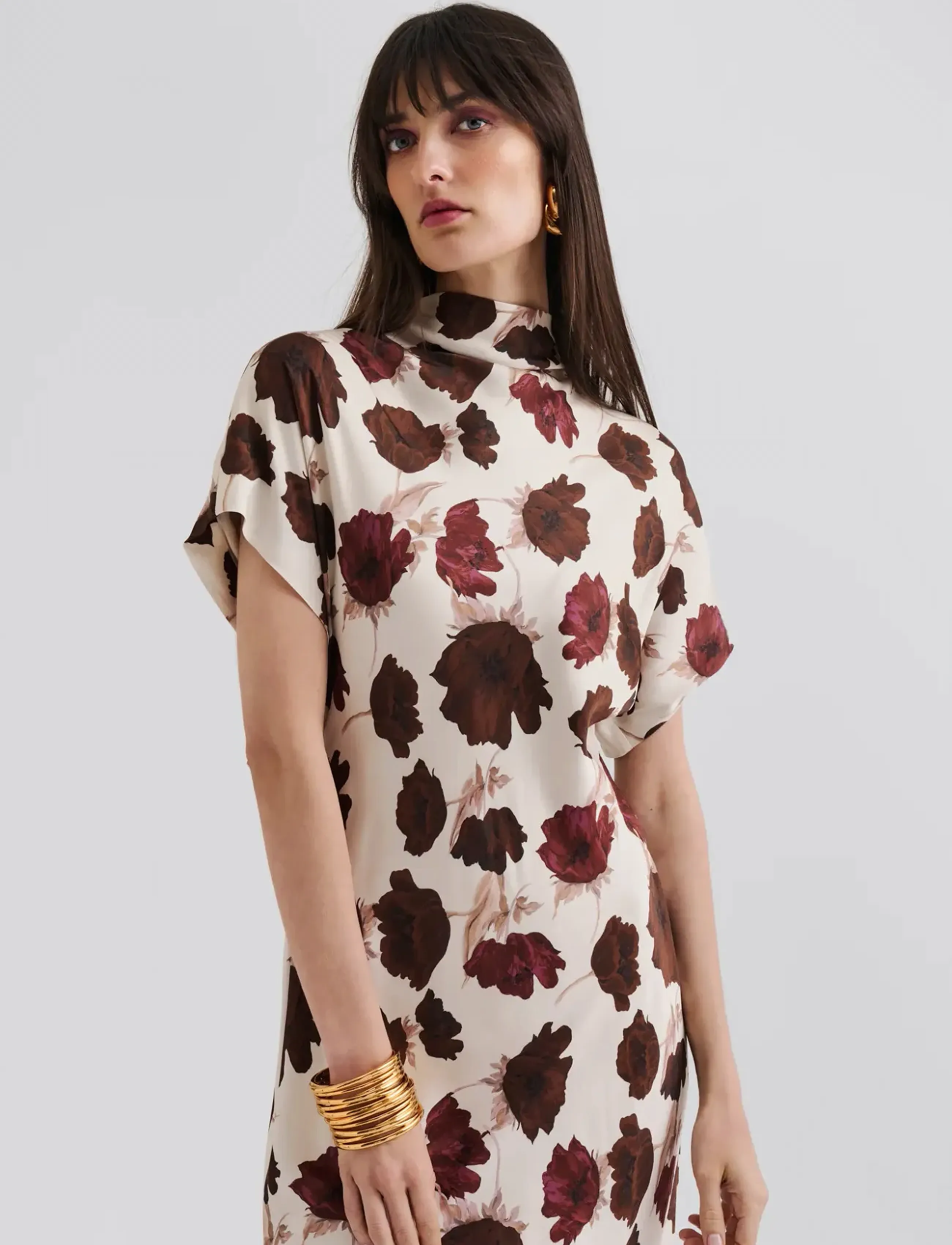 Malina - Alivia Short Sleeve Satin Midi Dress - wine peony - 3