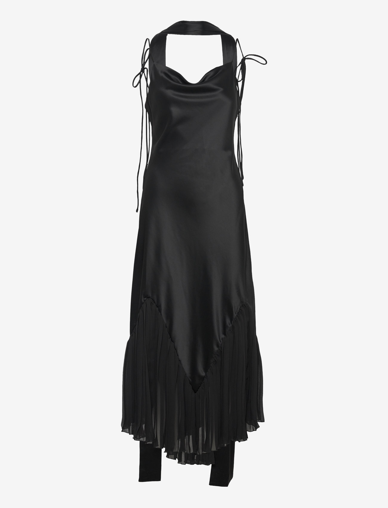 Malina - Poppy pleat detailed slip maxi dress - slip dresses - black - 1