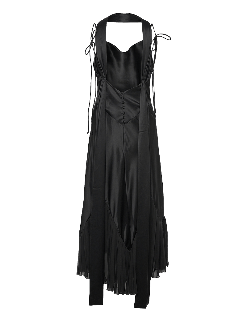 Malina - Poppy pleat detailed slip maxi dress - slip dresses - black - 2