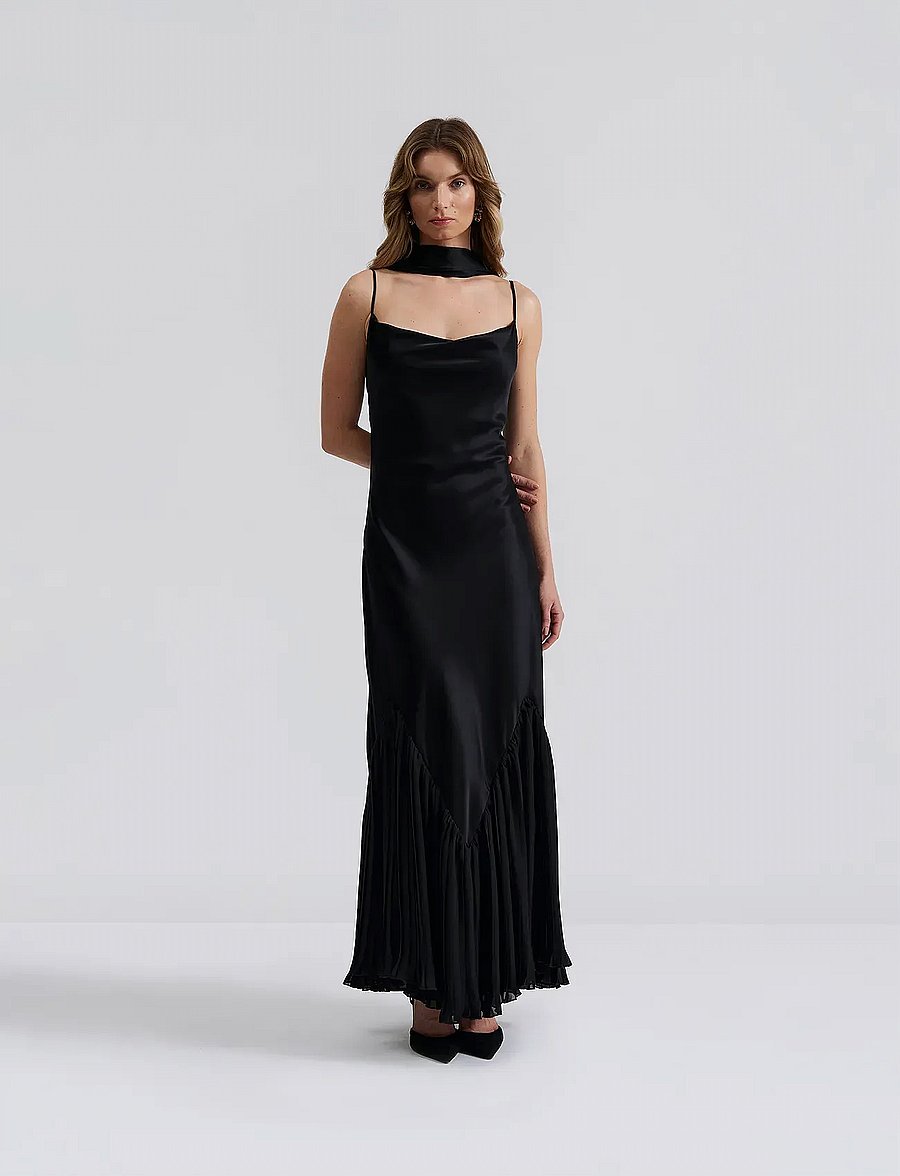 Malina - Poppy pleat detailed slip maxi dress - robes moulantes - black - 0