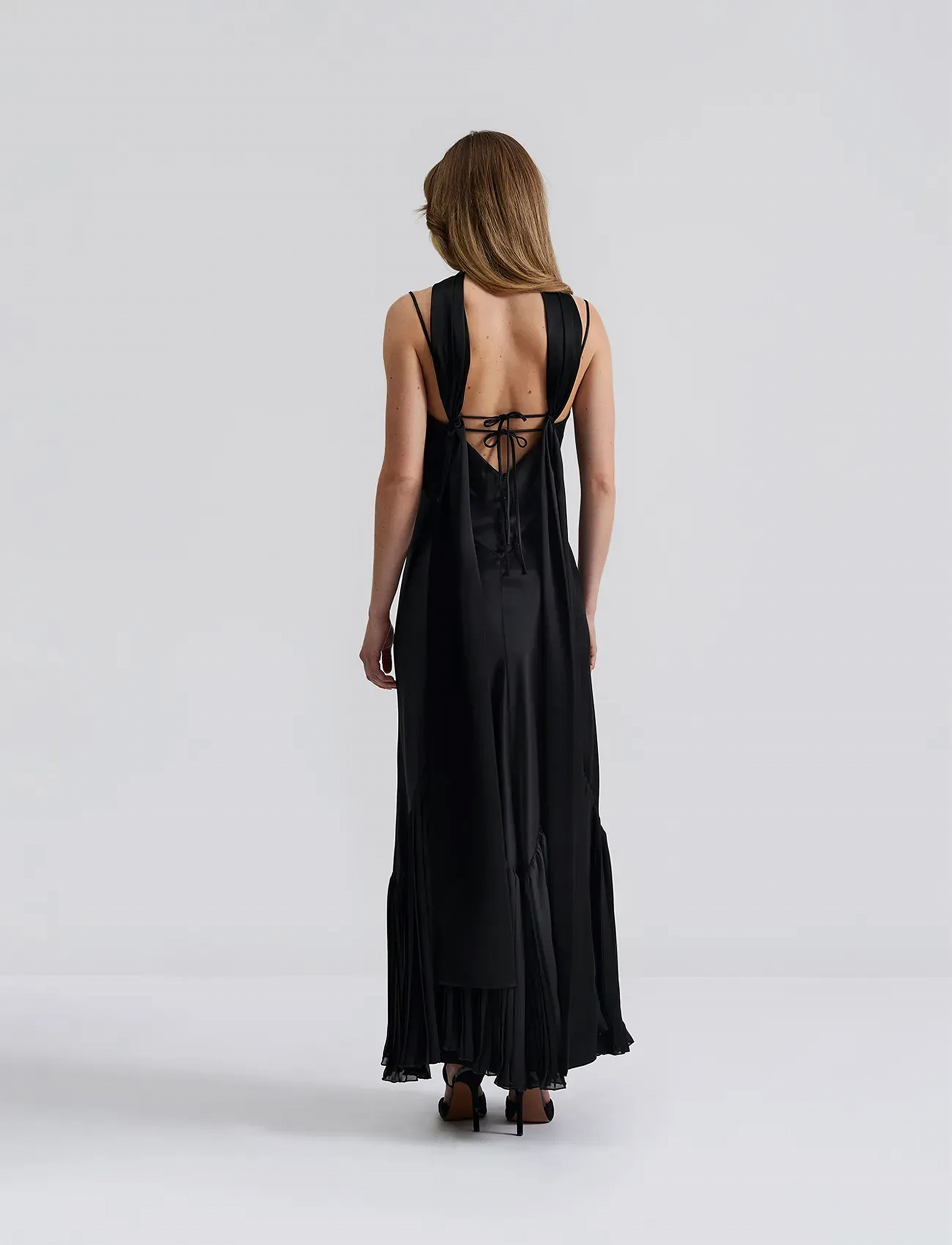 Malina - Poppy pleat detailed slip maxi dress - robes moulantes - black - 4