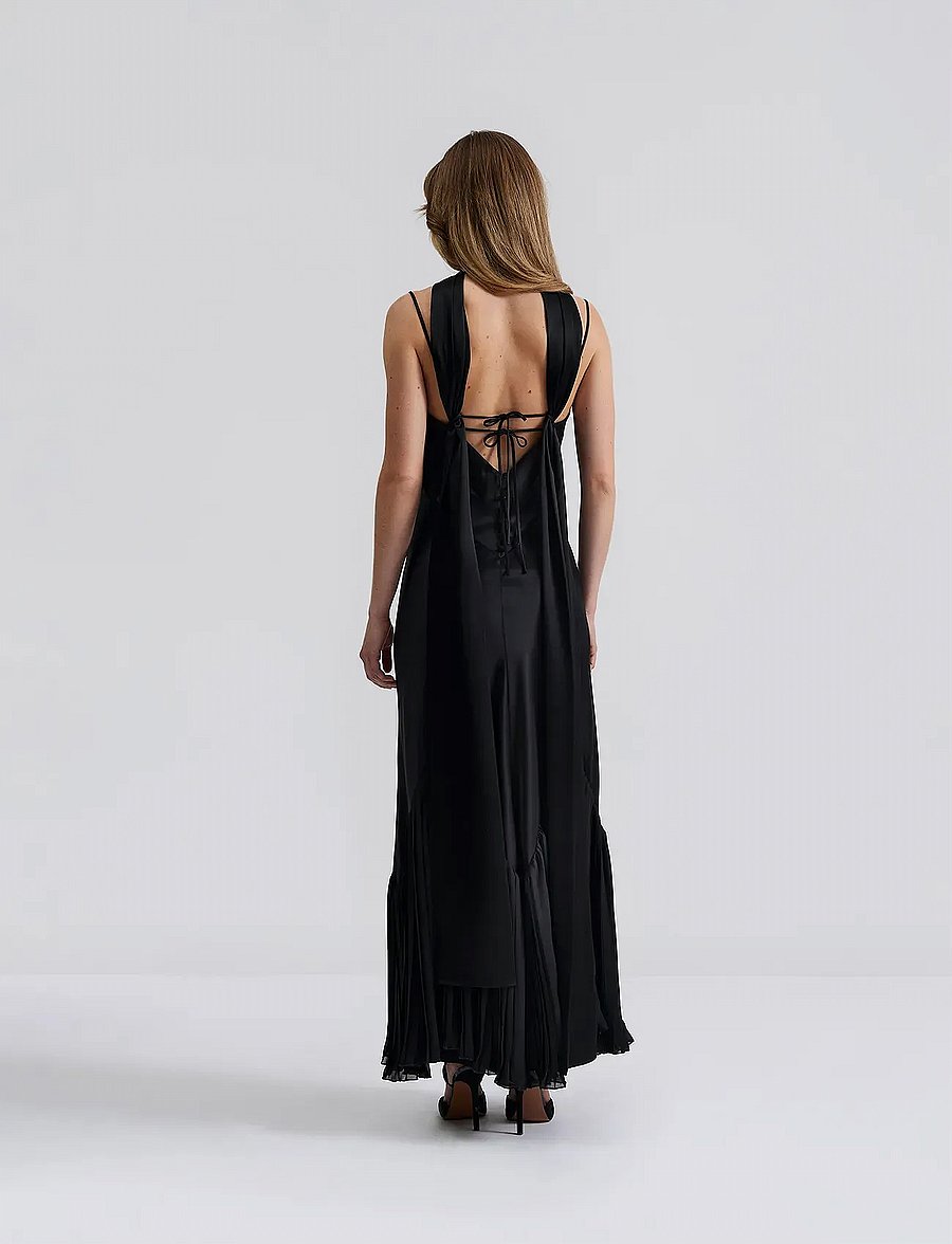 Malina - Poppy pleat detailed slip maxi dress - robes moulantes - black - 4