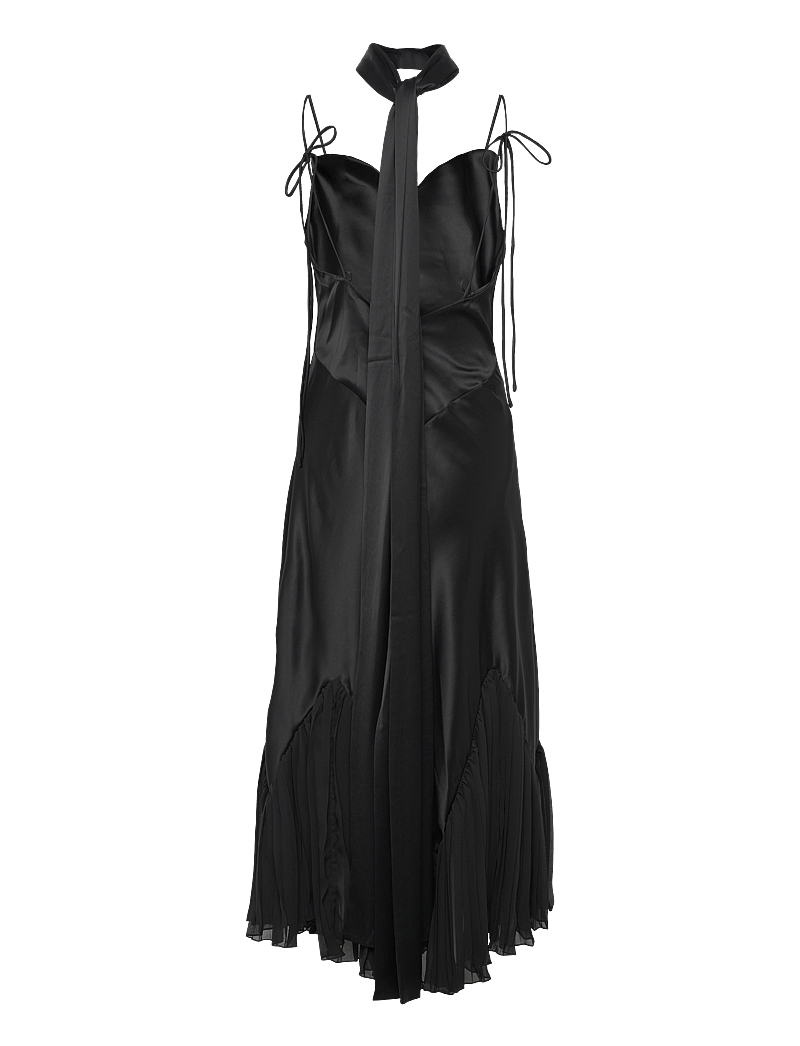 Malina - Poppy pleat detailed slip maxi dress - slip dresses - black - 3