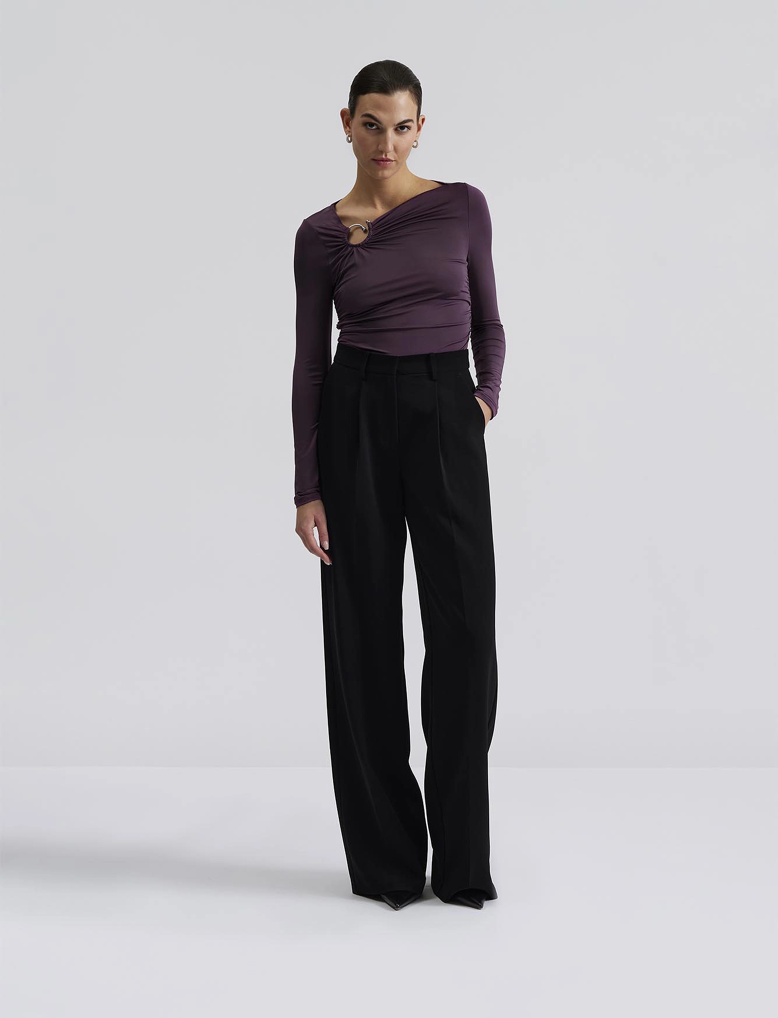 Malina Amilia Ring Detail Jersey Top, M, Purple, T-Shirts & Toppe > Langærmede, Dame
