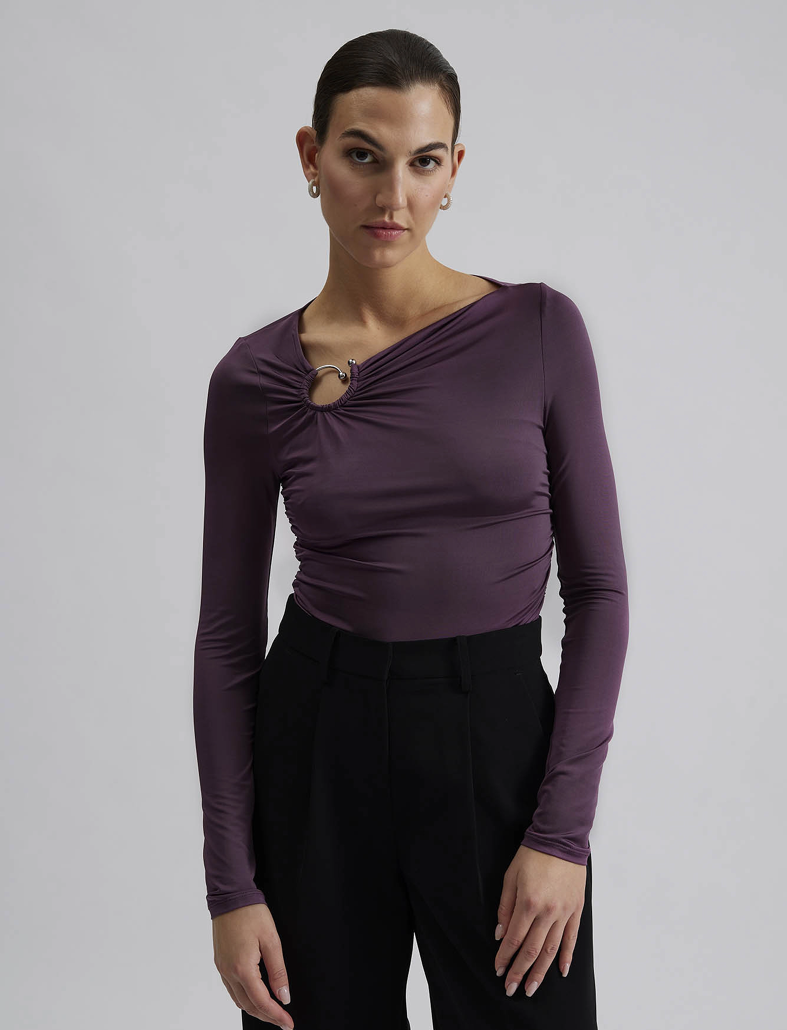 Malina - Amilia ring detail jersey top - t-shirts met lange mouwen - purple - 4