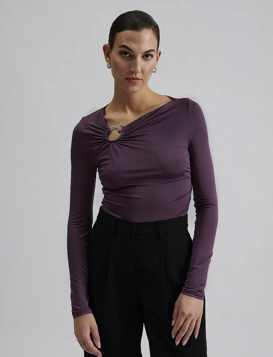 Malina - Amilia ring detail jersey top - langærmede toppe - purple - 4
