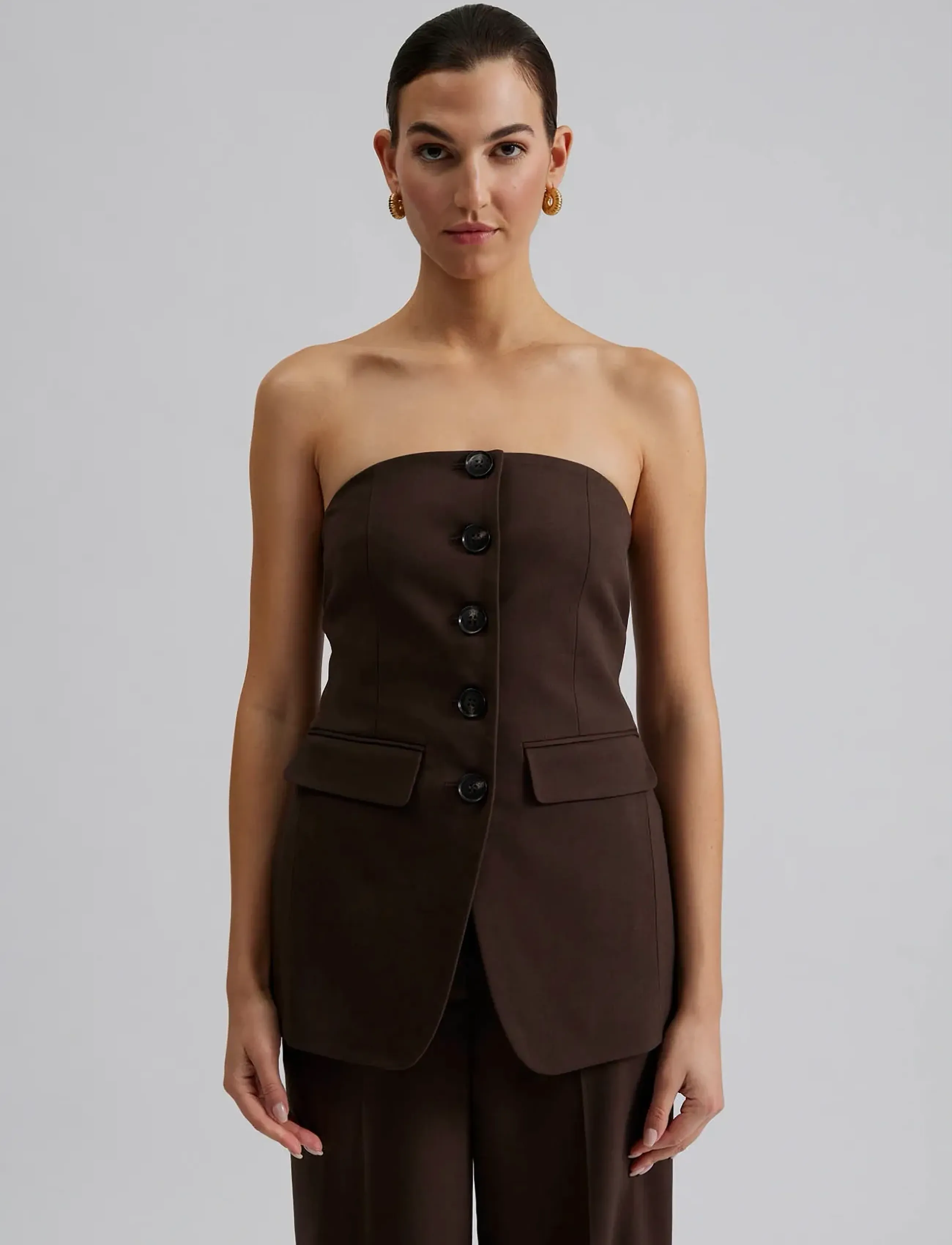Malina Lex Tailored Bustier Top, Kvinder, Skræddersyet Bustier Top, Brun, Str: XS