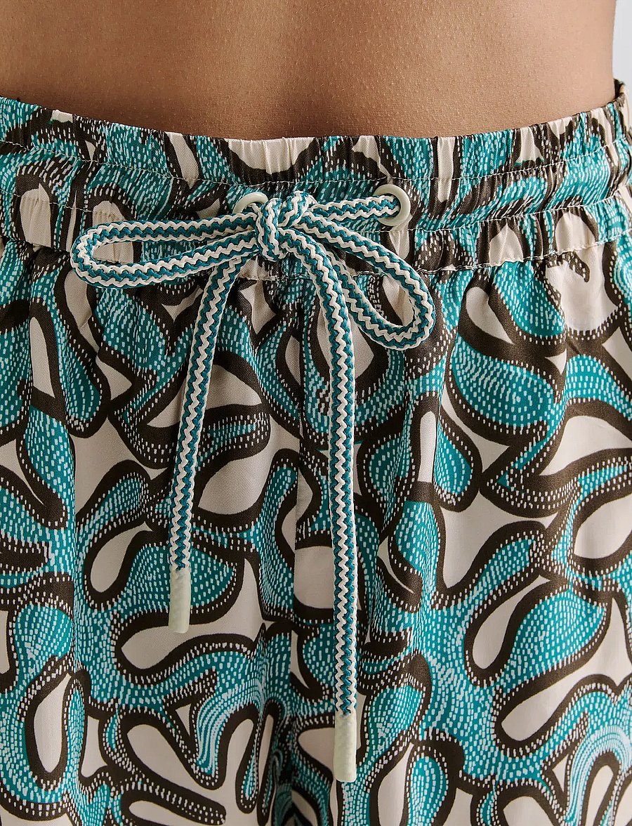 Malina - Iris High Rise Drawstring Shorts - linnen shorts - ocean corals - 4