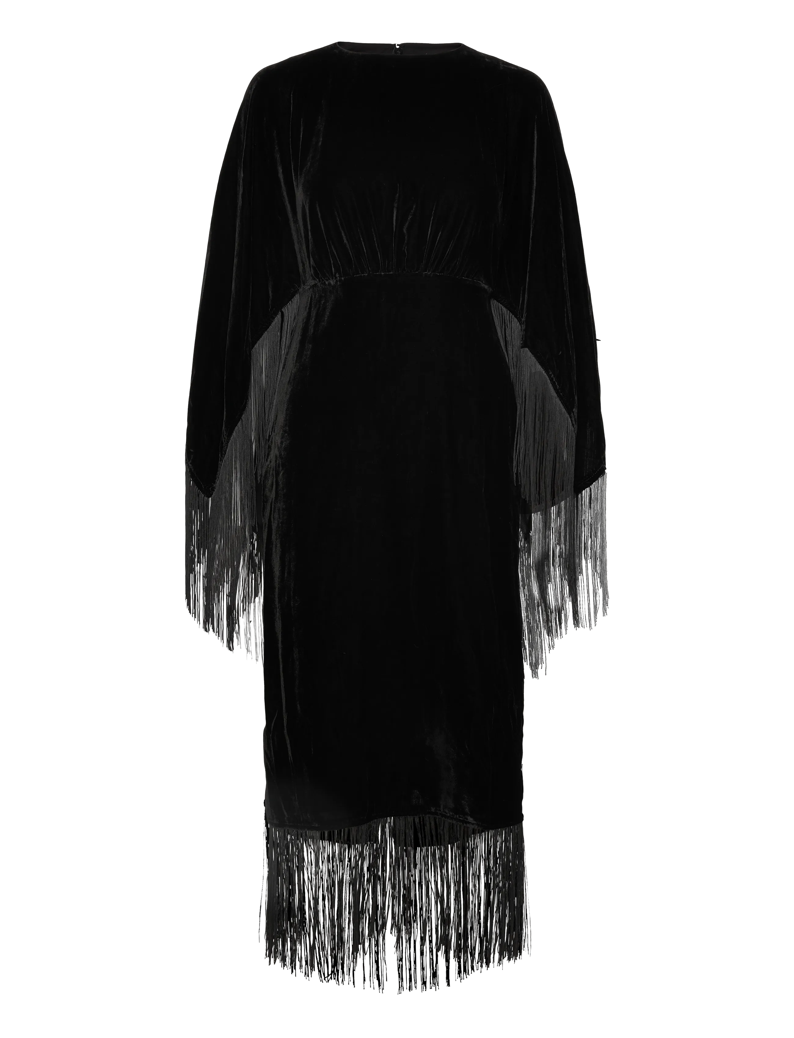MALINA Tara Fringe Samt Midi Kleid Schwarz - 38 - Damen