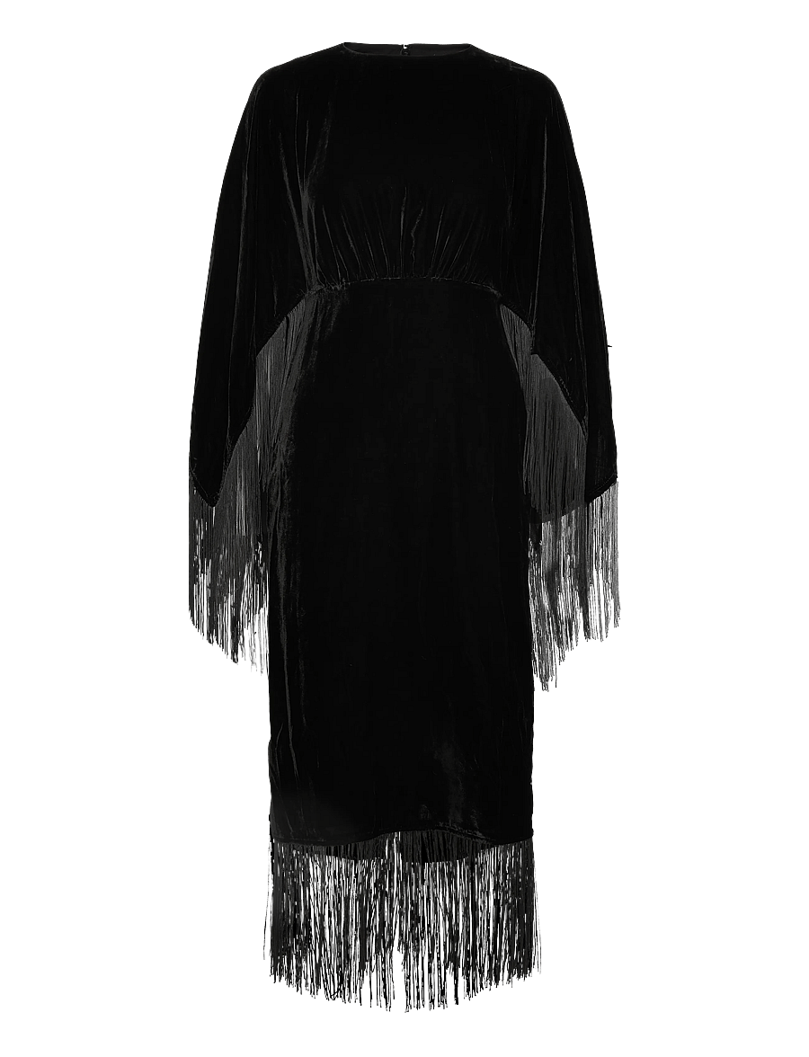 Malina - Tara fringe velvet midi dress - robes midi - black - 1