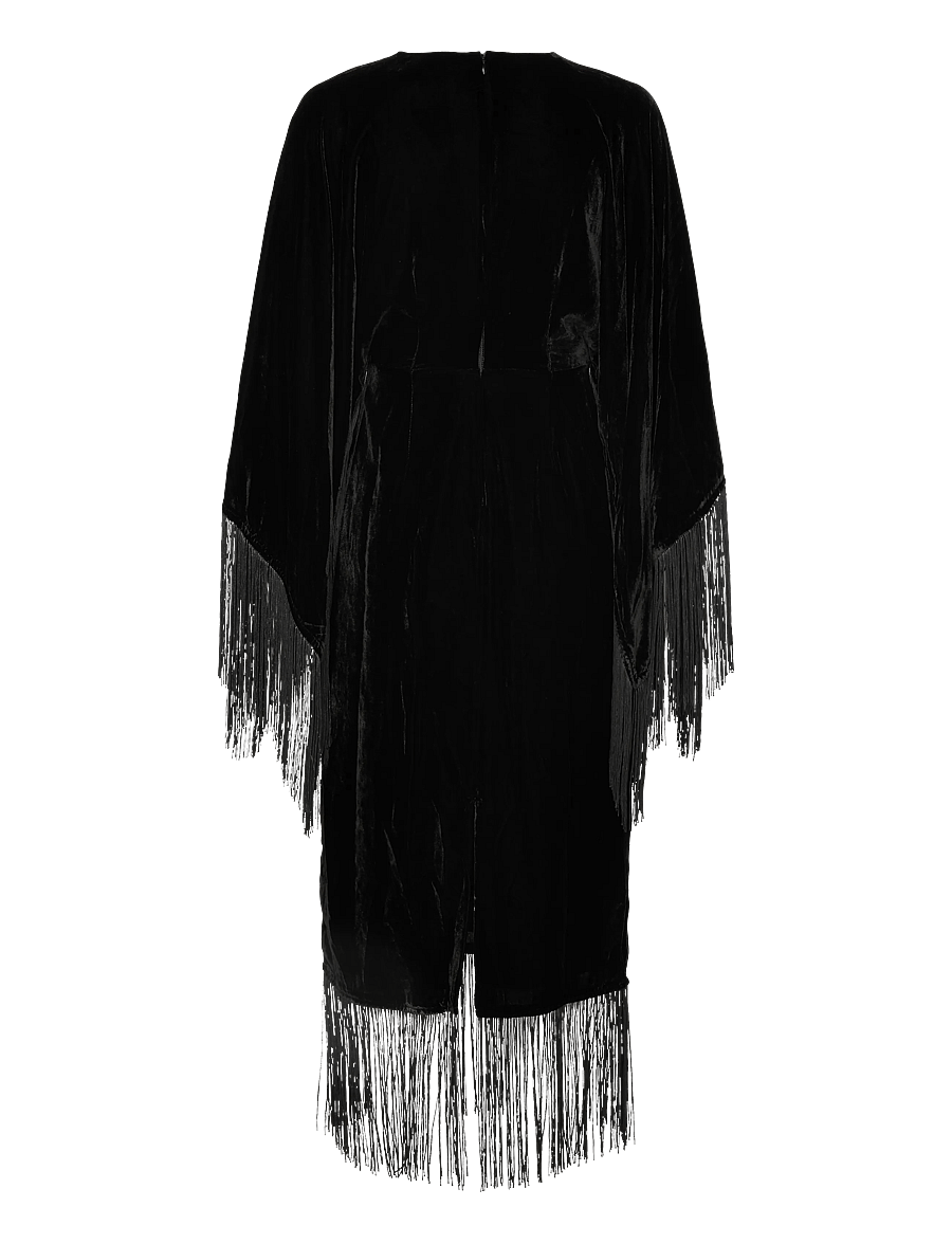 Malina - Tara fringe velvet midi dress - robes midi - black - 2