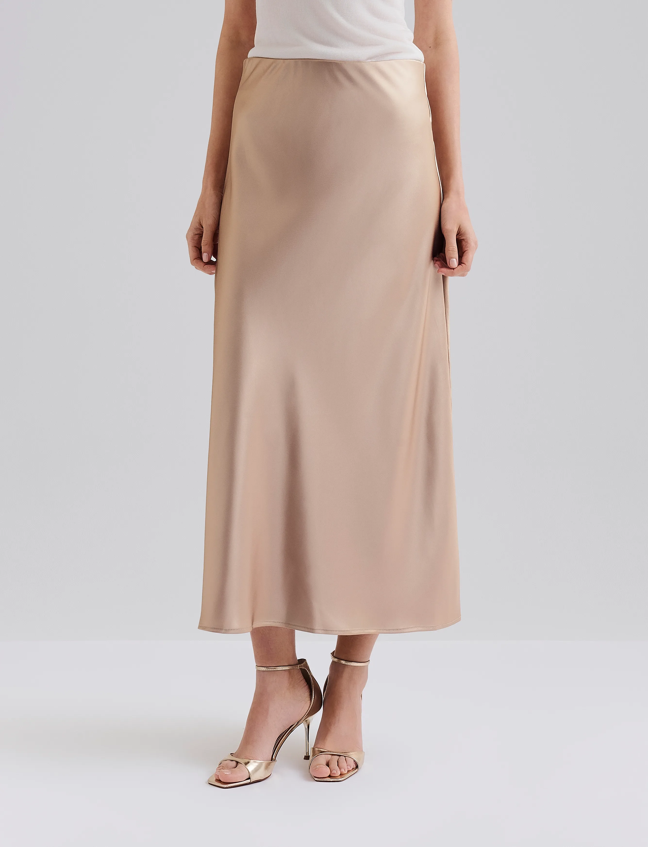 Malina Aubree Satin Midi Skirt - Satiinist seelikud - CHAMPAGNE / cream