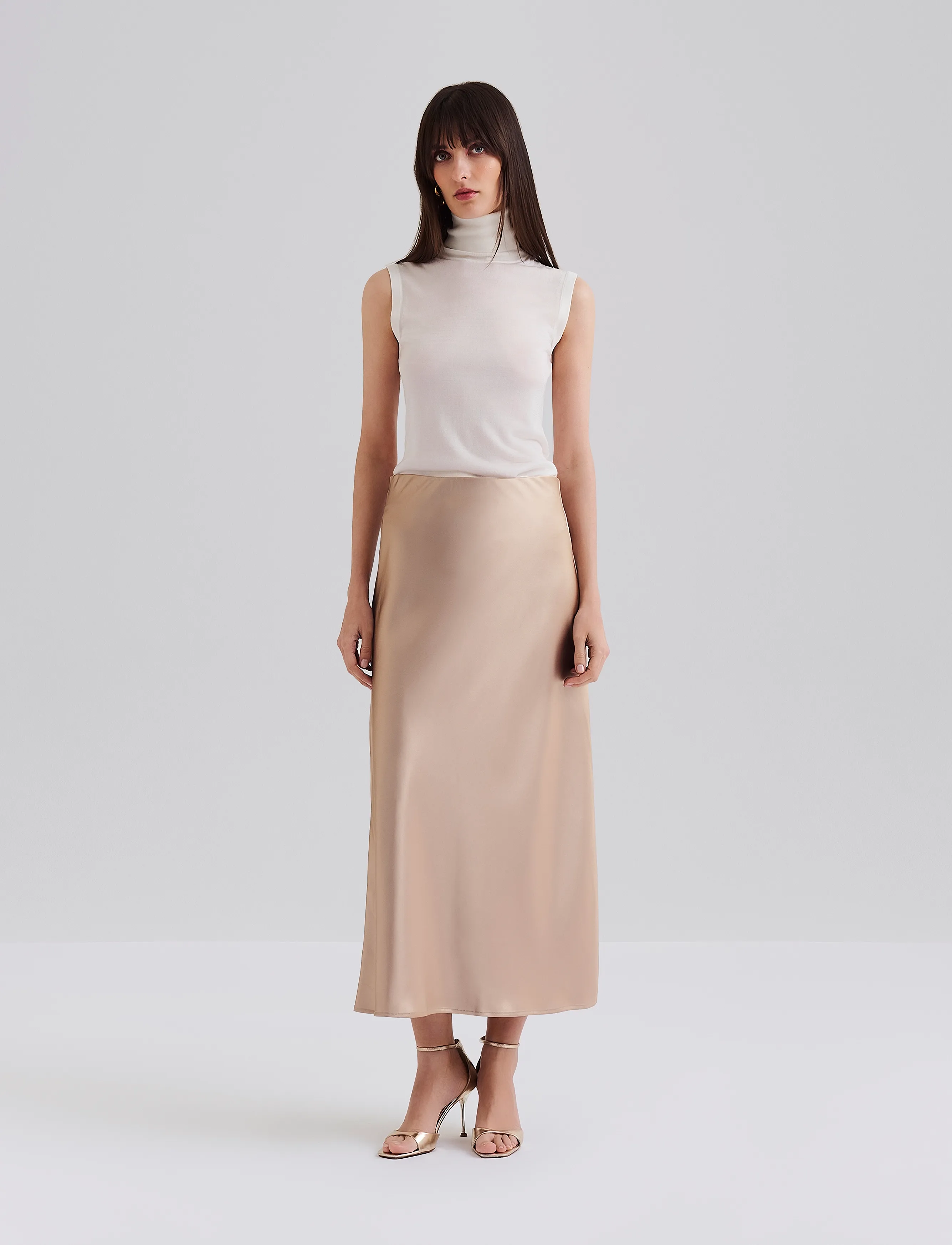 Malina - Aubree Satin Midi Skirt - satinröcke - champagne - 4