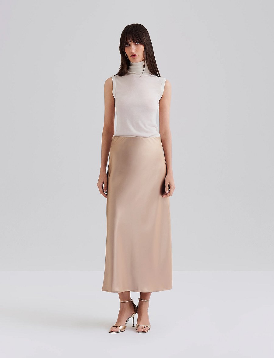 Malina - Aubree Satin Midi Skirt - satinröcke - champagne - 4