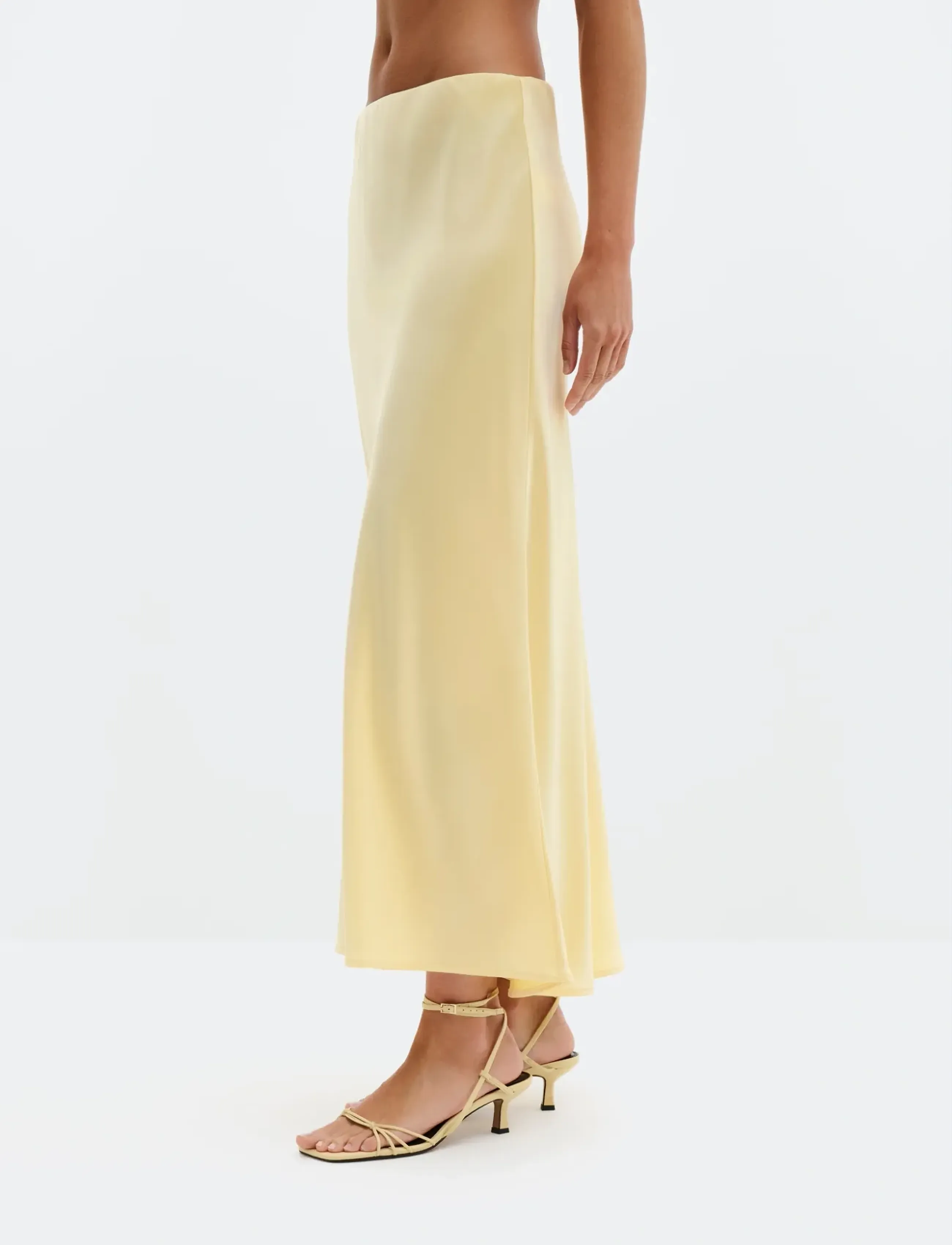 Malina Aubree Satin Midi Skirt - Kjolar - LIGHT LEMON / yellow