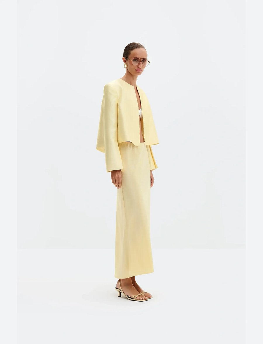 Malina - Aubree Satin Midi Skirt - satinröcke - light lemon - 4
