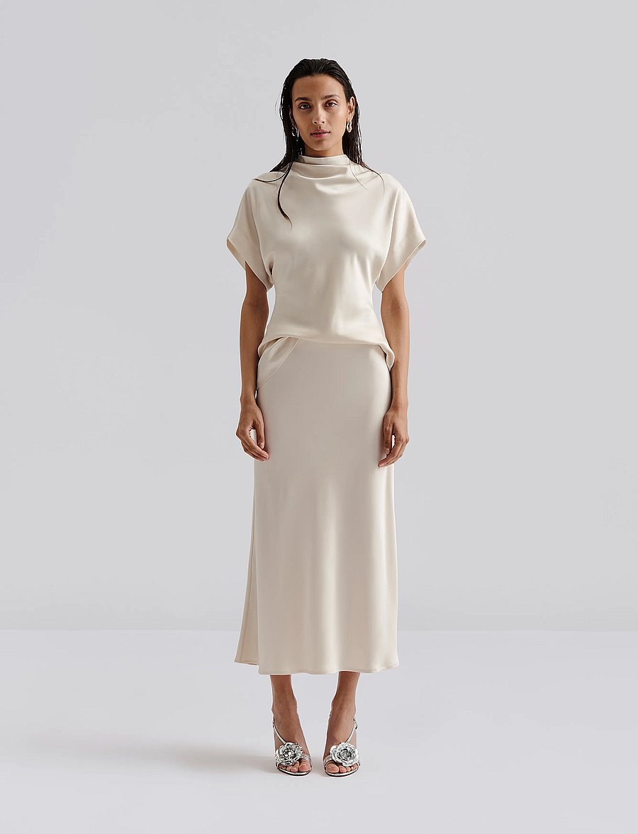 Malina - Aubree Satin Midi Skirt - satinröcke - vanilla - 0