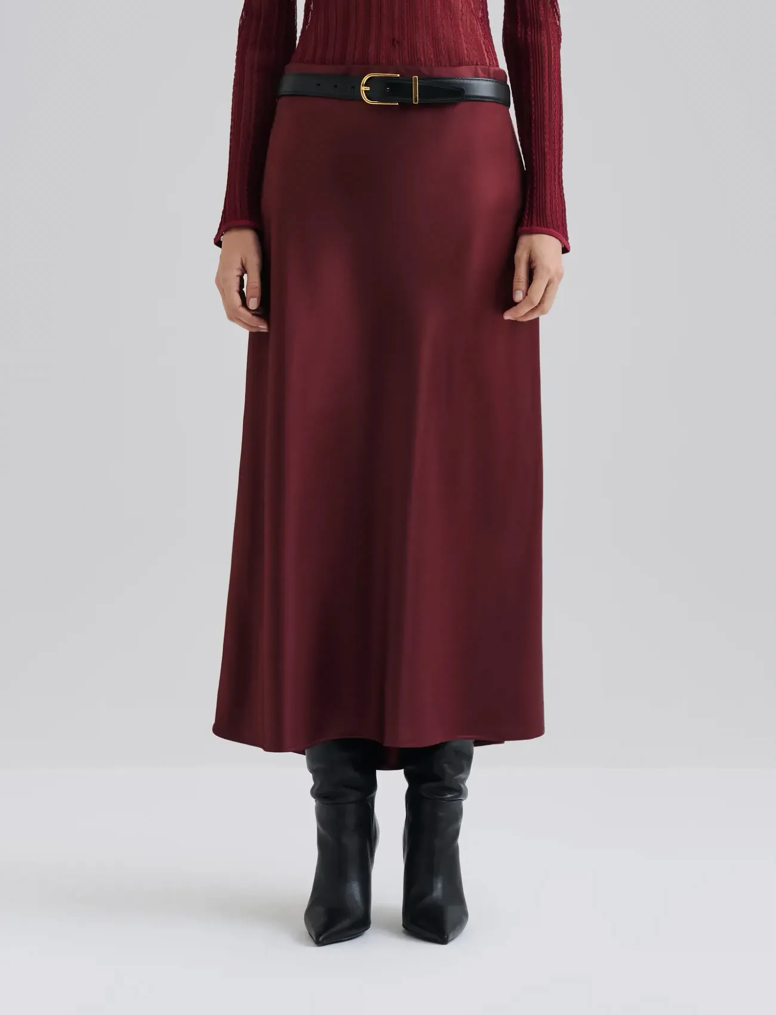 Malina Aubree Satin Midi Skirt - Seelikud - WINE / red