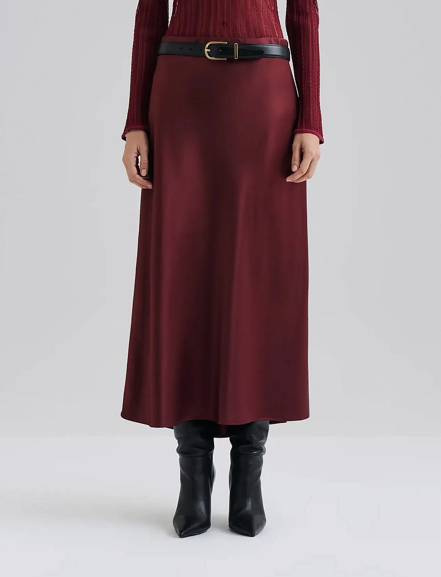 Malina - Aubree Satin Midi Skirt - satinröcke - wine - 0