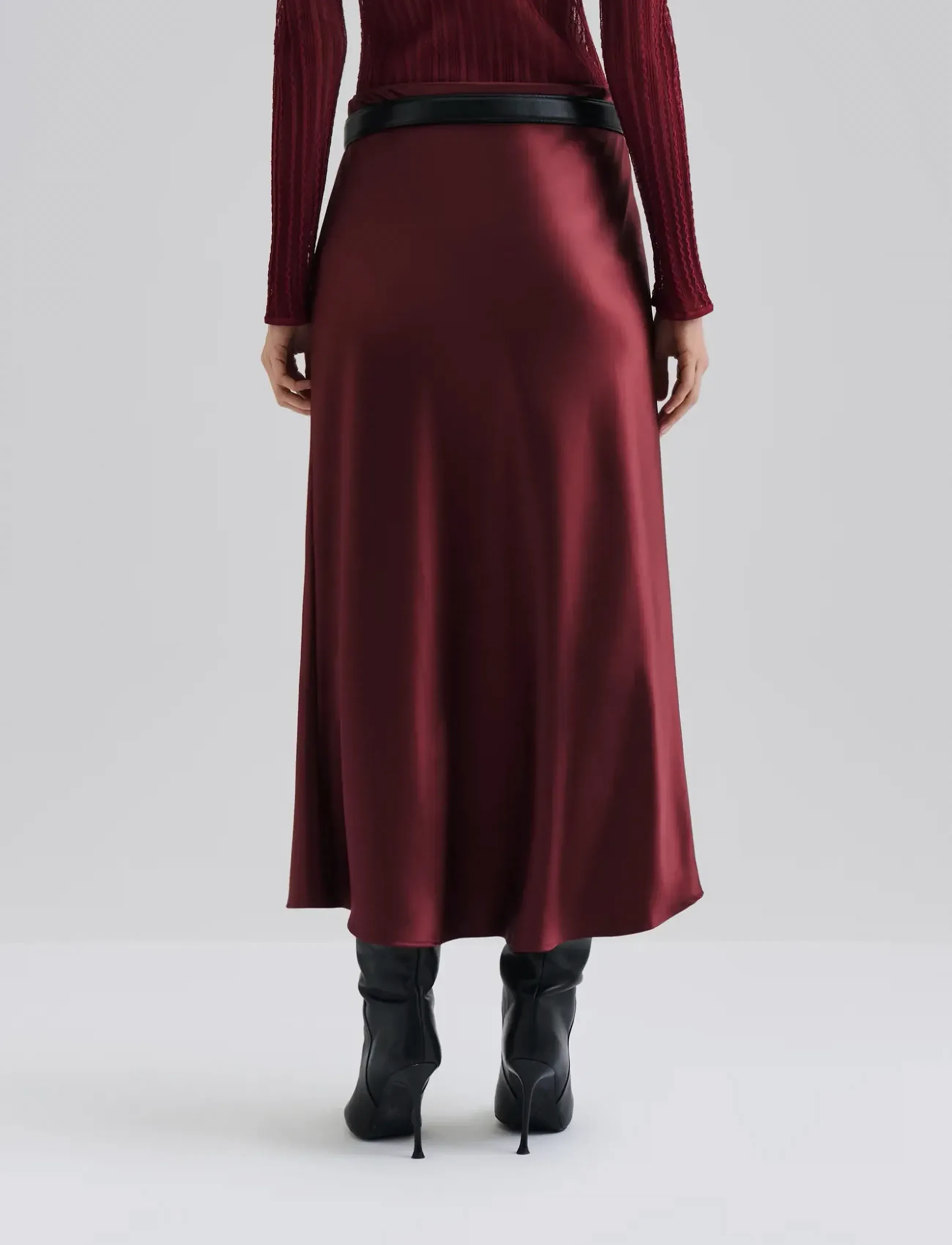 Malina - Aubree Satin Midi Skirt - jupes en satin - wine - 3
