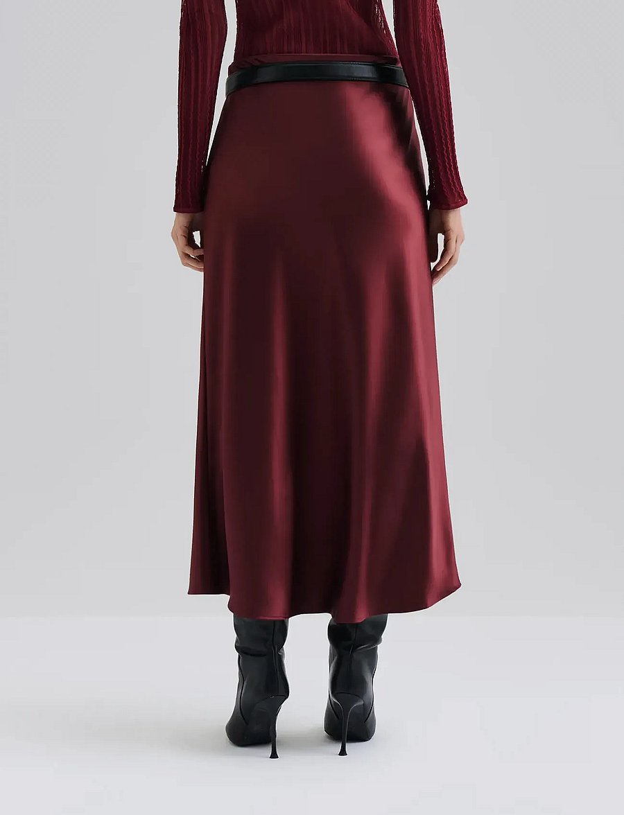 Malina - Aubree Satin Midi Skirt - satinröcke - wine - 3