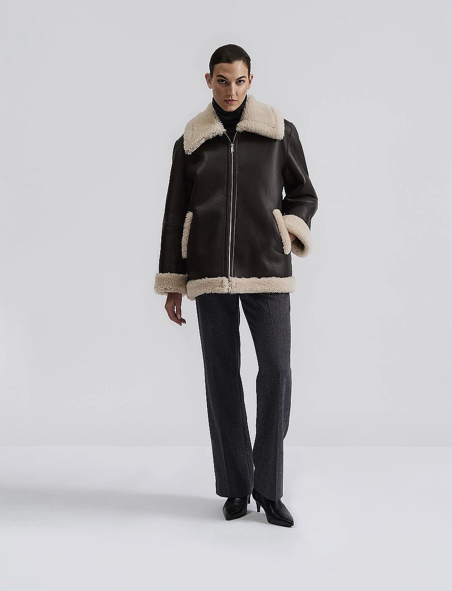 Malina - Alisson oversized shearling jacket - leather jackets - brown - 0