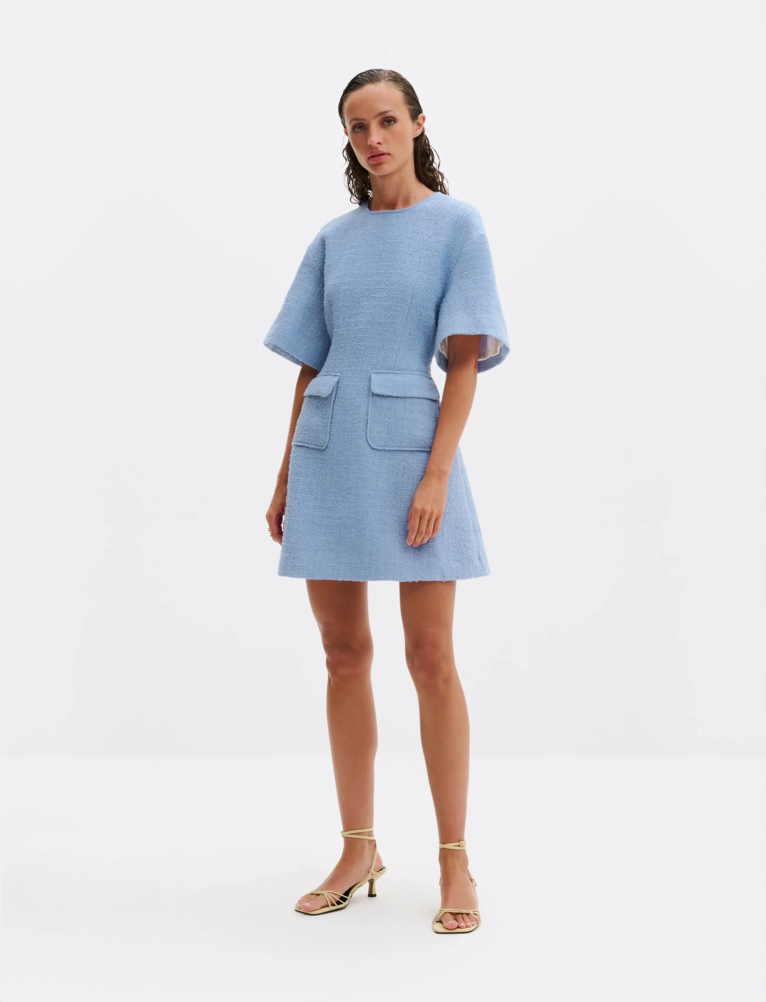 Malina Rayna Boucle Mini Dress, Kvinder, Bouclé Minikjole, Blå, Str: XL