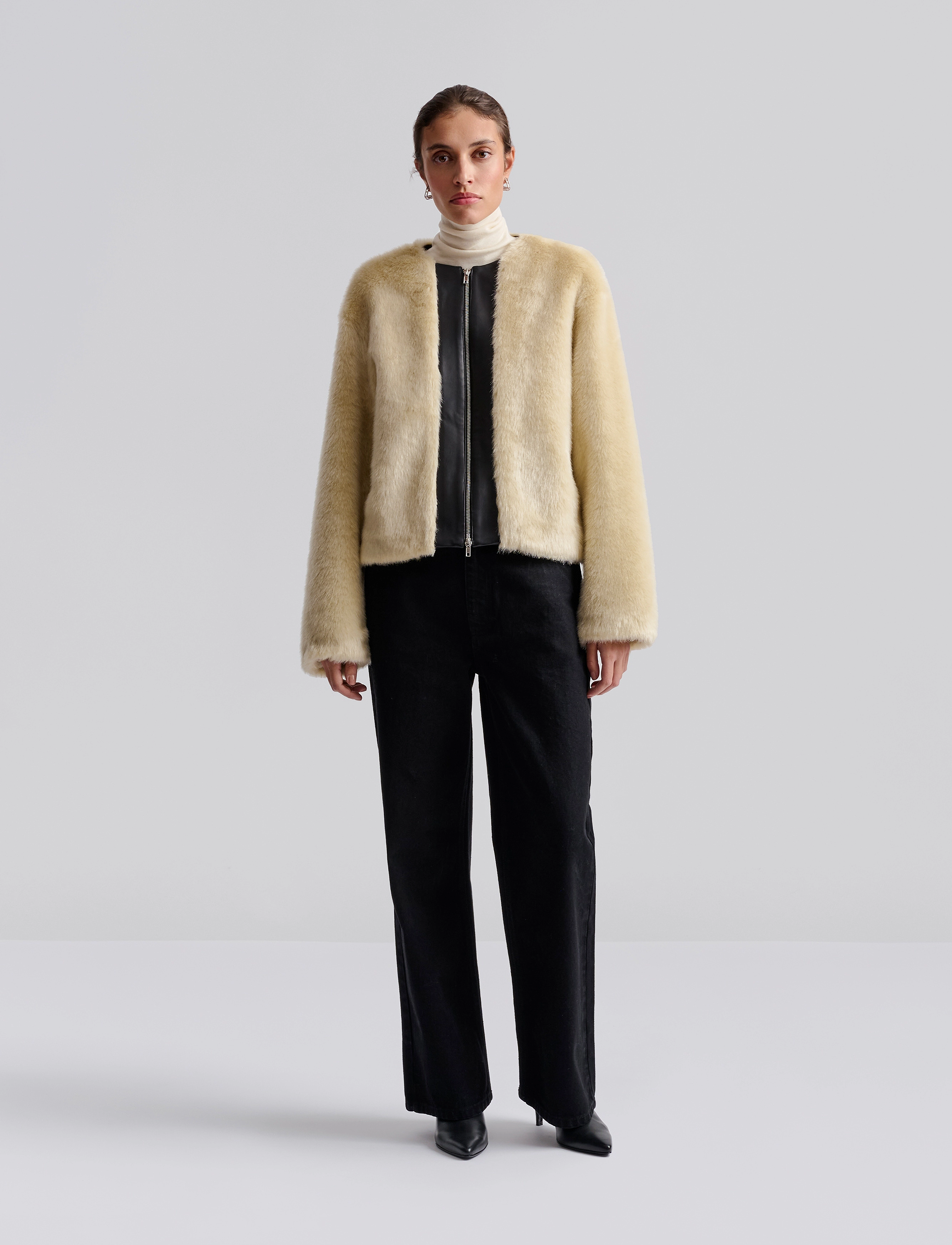 Malina Engla Faux Fur and Leather Jacket - Lederjacken - CREAM / cream