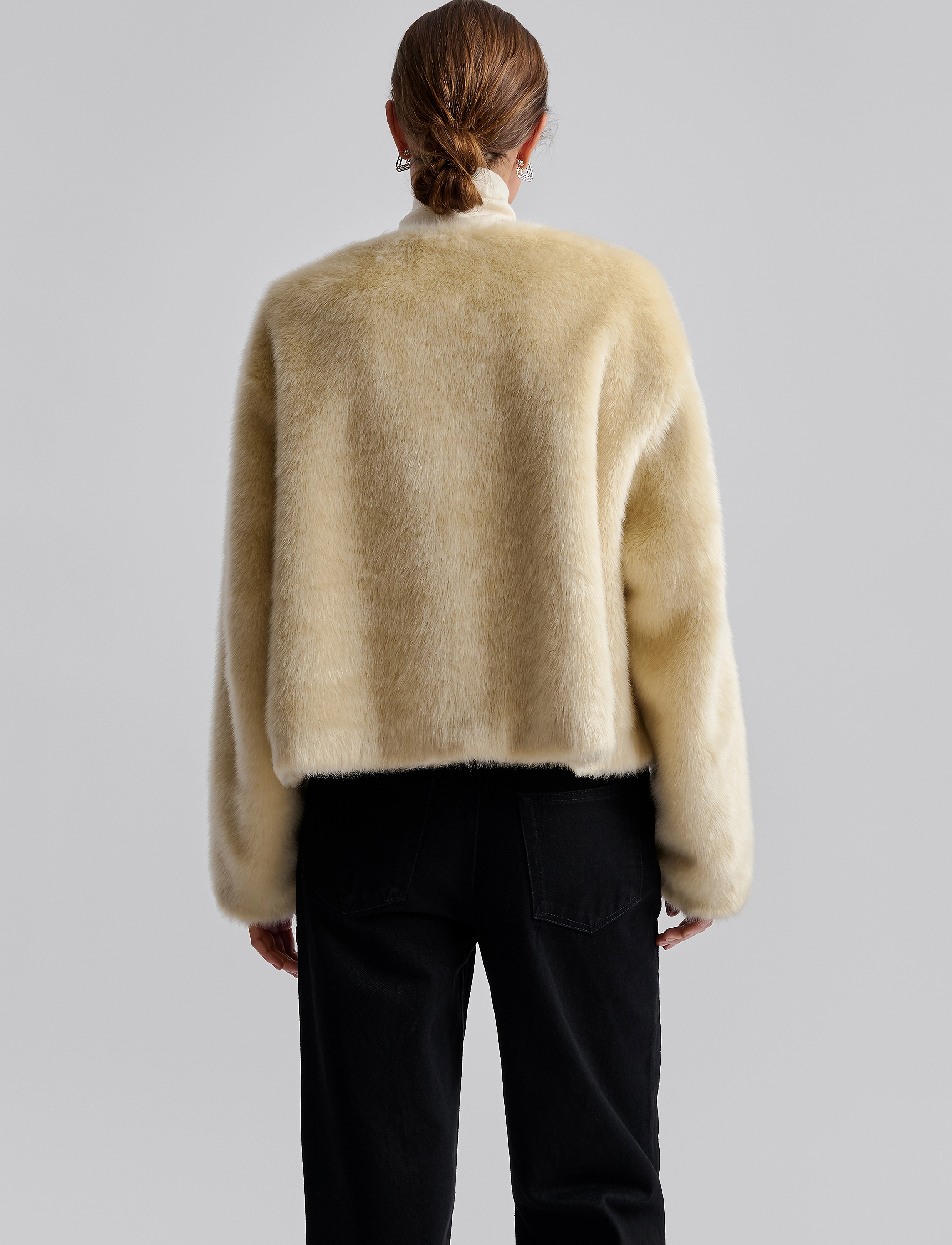 Malina - Engla Faux Fur and Leather Jacket - vorjakkar - cream - 3