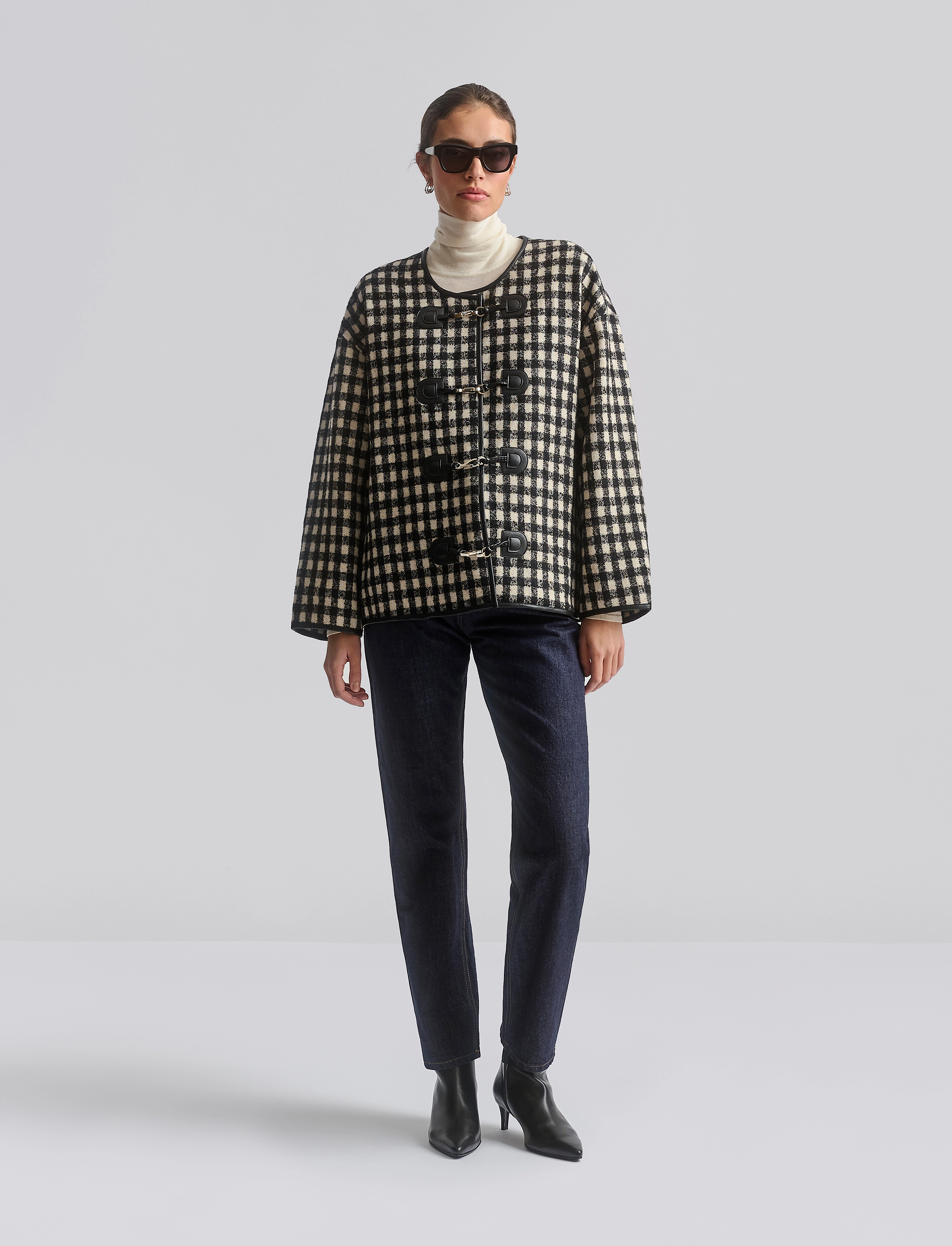 Malina Lou Checkered Wool Blend Jacket, S, Black, Jakker > Uldjakker, Dame