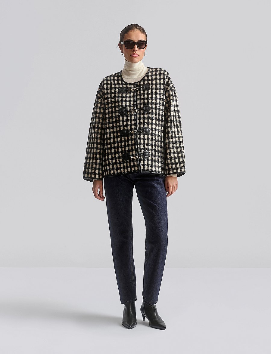 Malina - Lou checkered wool blend jacket - ulljackor - black - 0