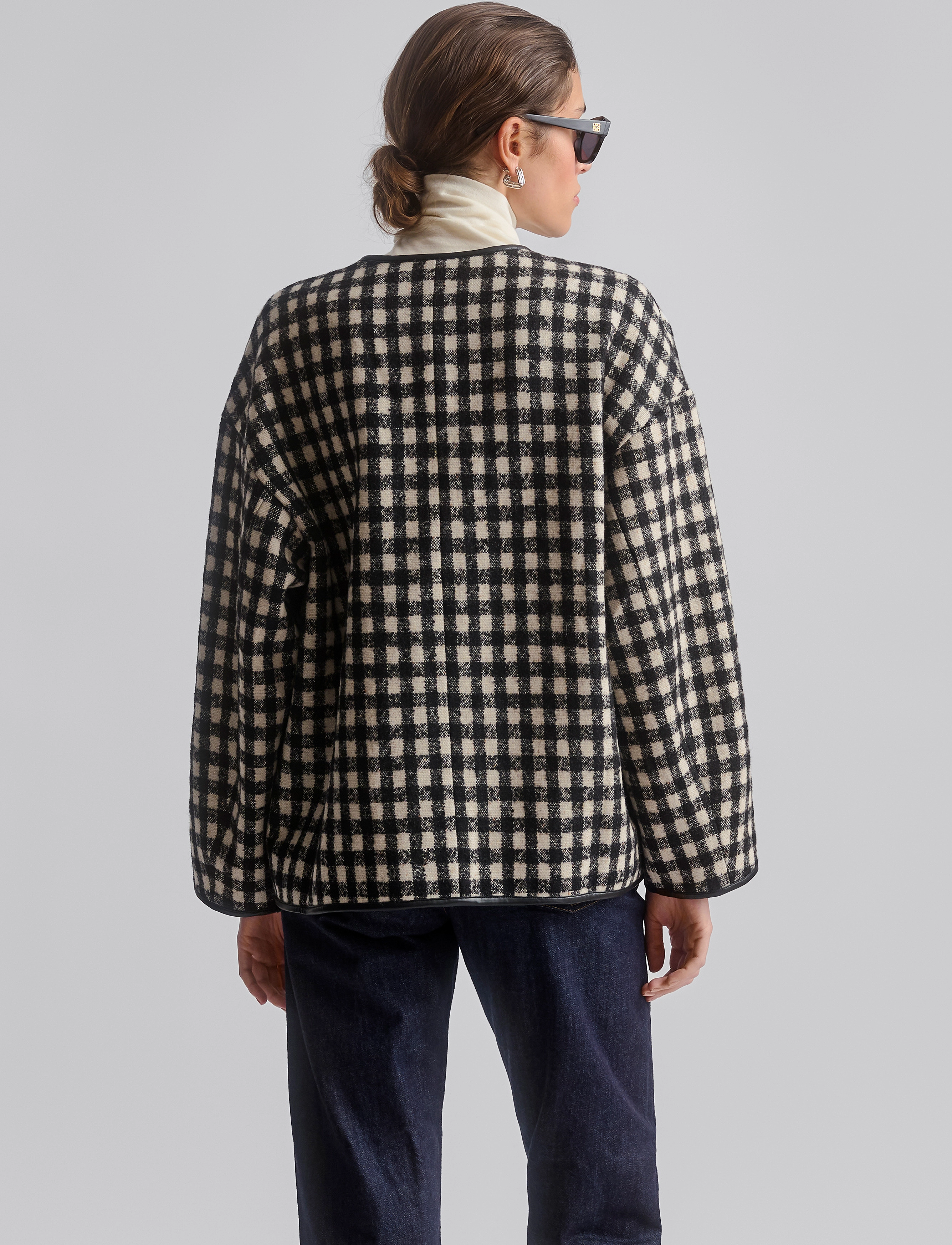 Malina - Lou checkered wool blend jacket - ytterkläder - black - 3