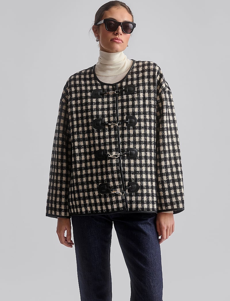 Malina - Lou checkered wool blend jacket - ullarjakkar - black - 4