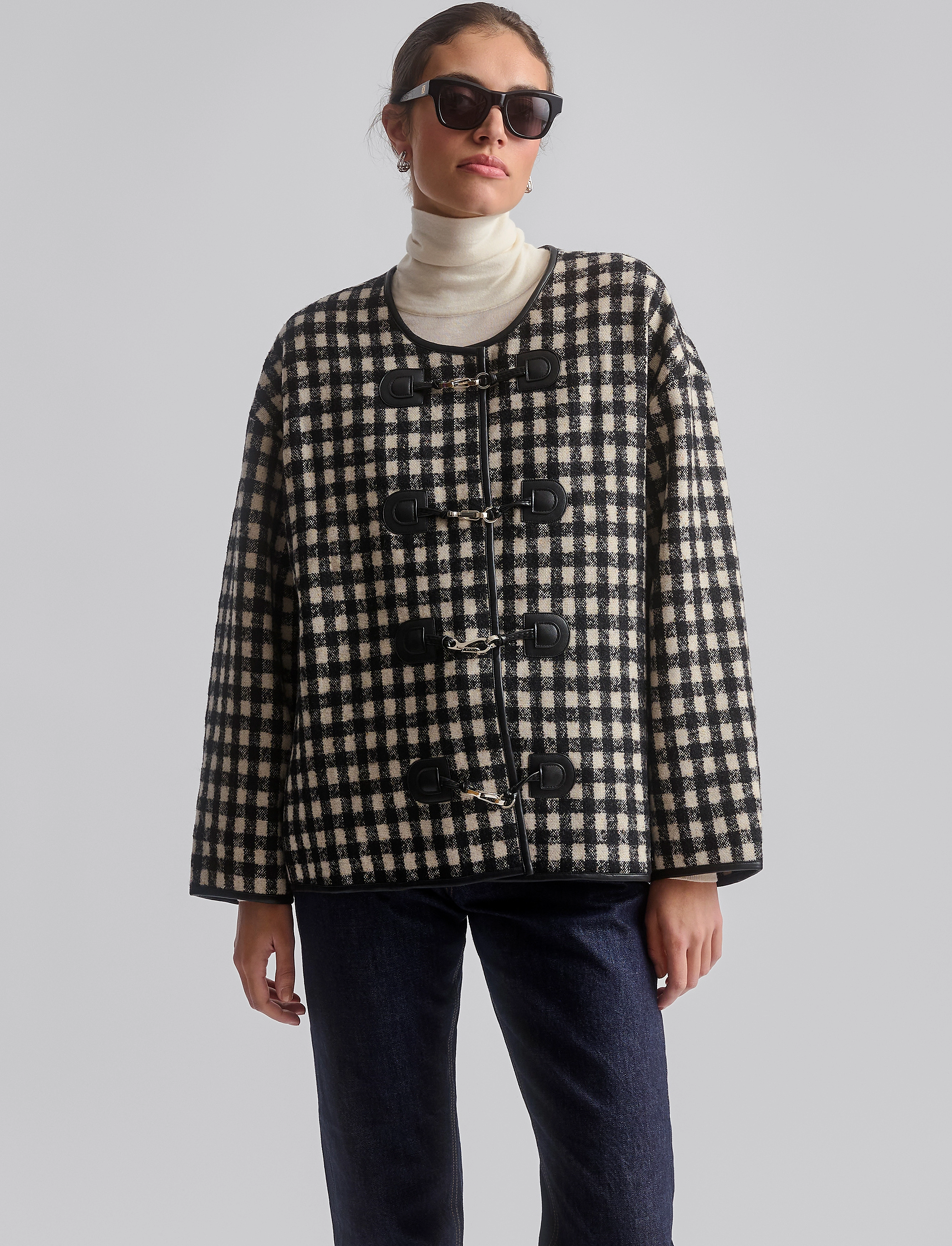 Malina - Lou checkered wool blend jacket - ytterkläder - black - 4