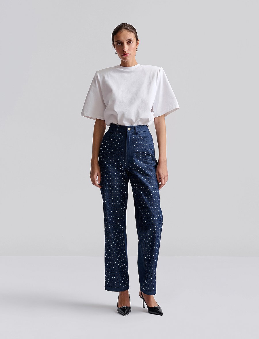 Malina - Kendra High waisted rhinestone Jeans - laia säärega teksad - blue - 0