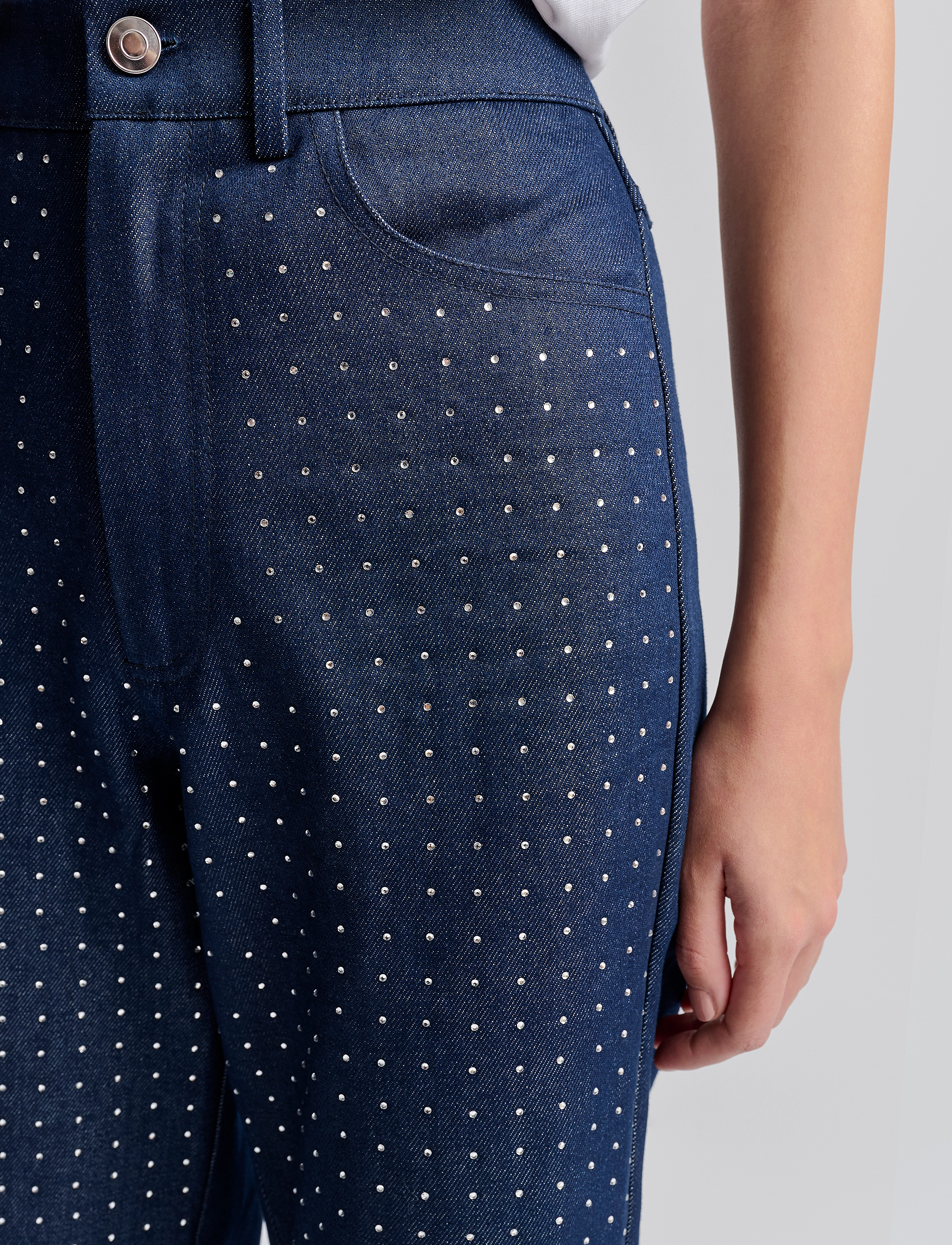 Malina - Kendra High waisted rhinestone Jeans - víðar gallabuxur - blue - 5