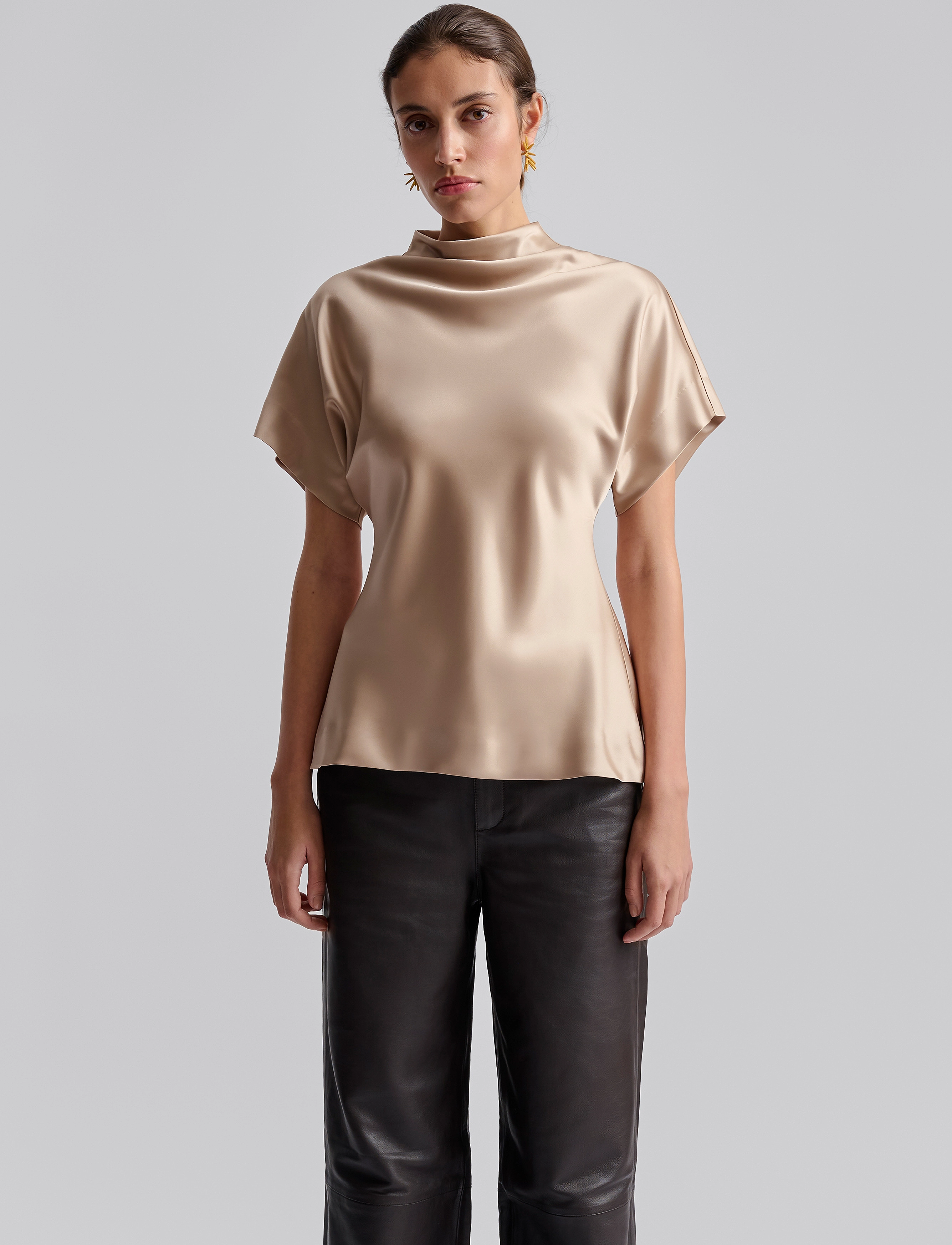 Malina - Otilia Draped Half Polo Top - kortærmede bluser - cream - 4